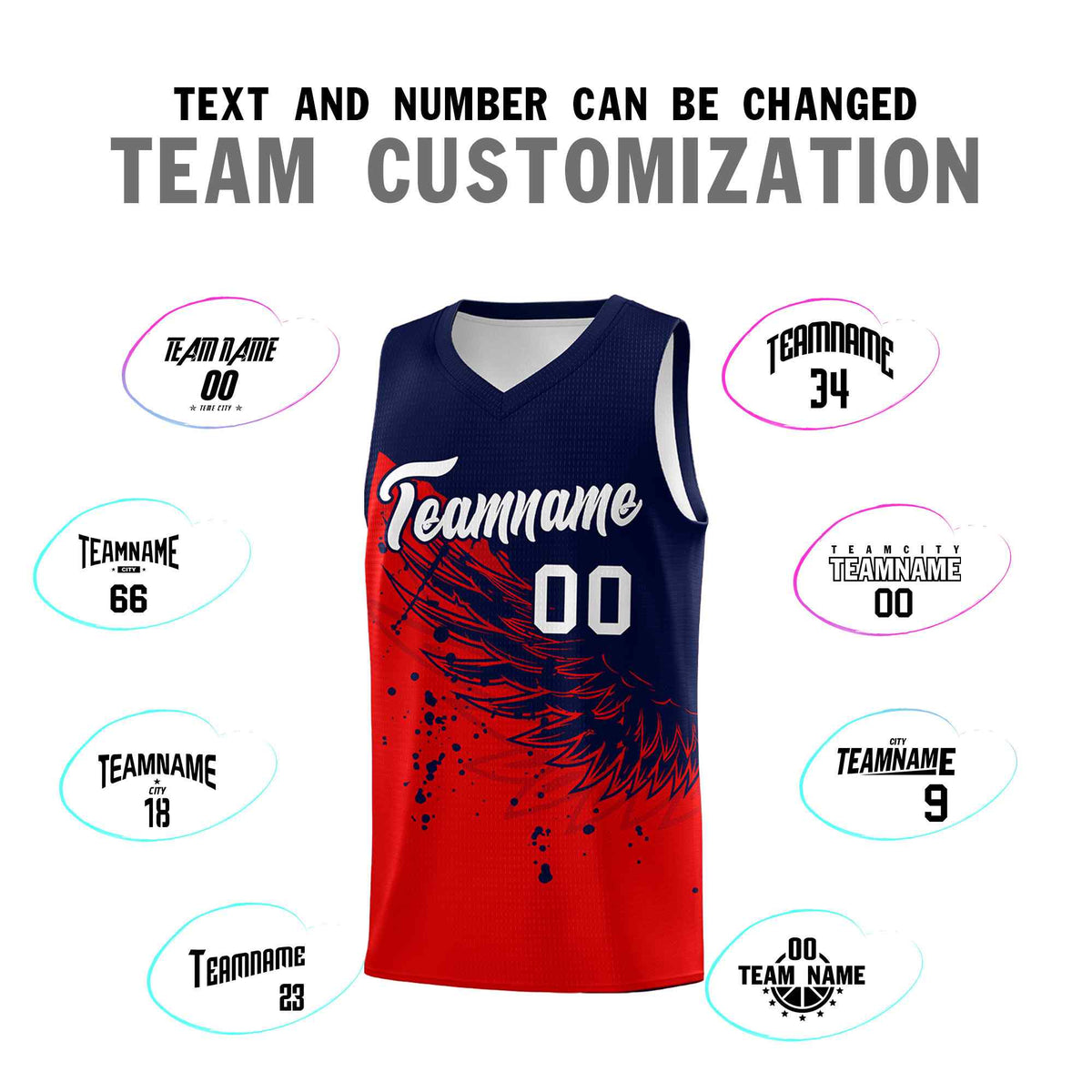 Custom Red Navy Wing Pattern Sports Uniform Basketball Jersey