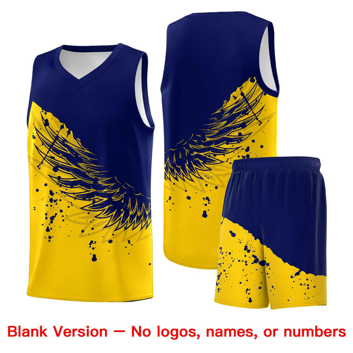 Custom Gold Navy Wing Pattern Sports Uniform Basketball Jersey
