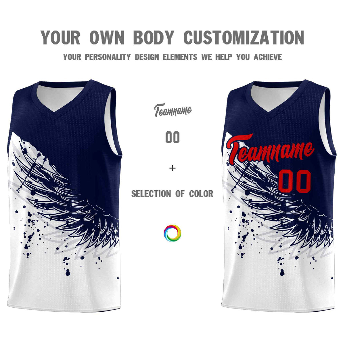 Custom White Navy Wing Pattern Sports Uniform Basketball Jersey