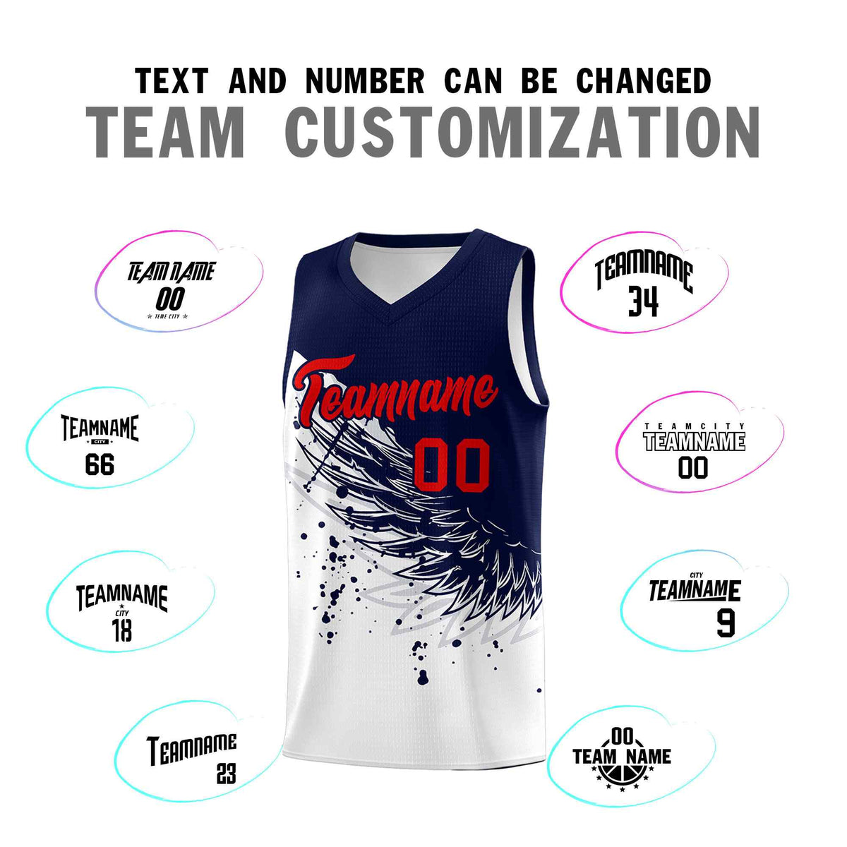 Custom White Navy Wing Pattern Sports Uniform Basketball Jersey