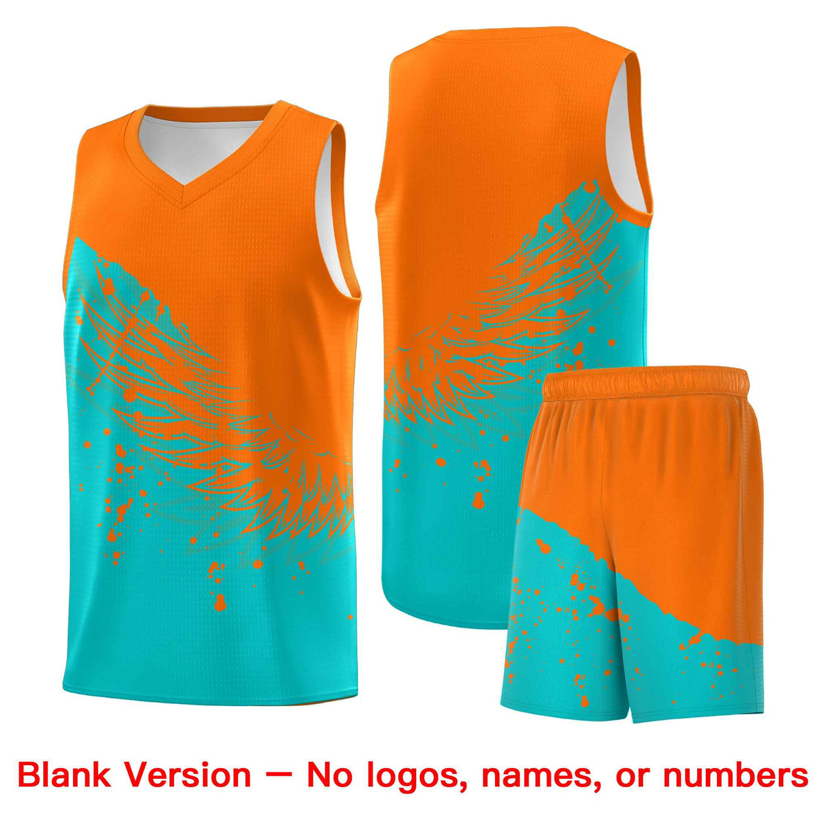 Custom Aqua Orange Wing Pattern Sports Uniform Basketball Jersey