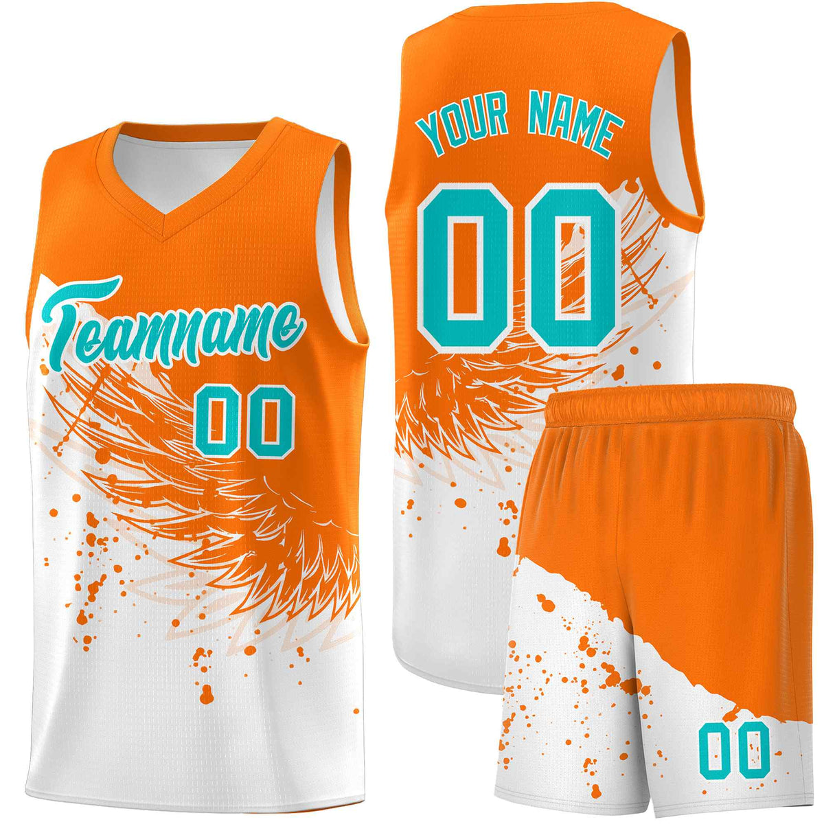 Custom White Orange Wing Pattern Sports Uniform Basketball Jersey