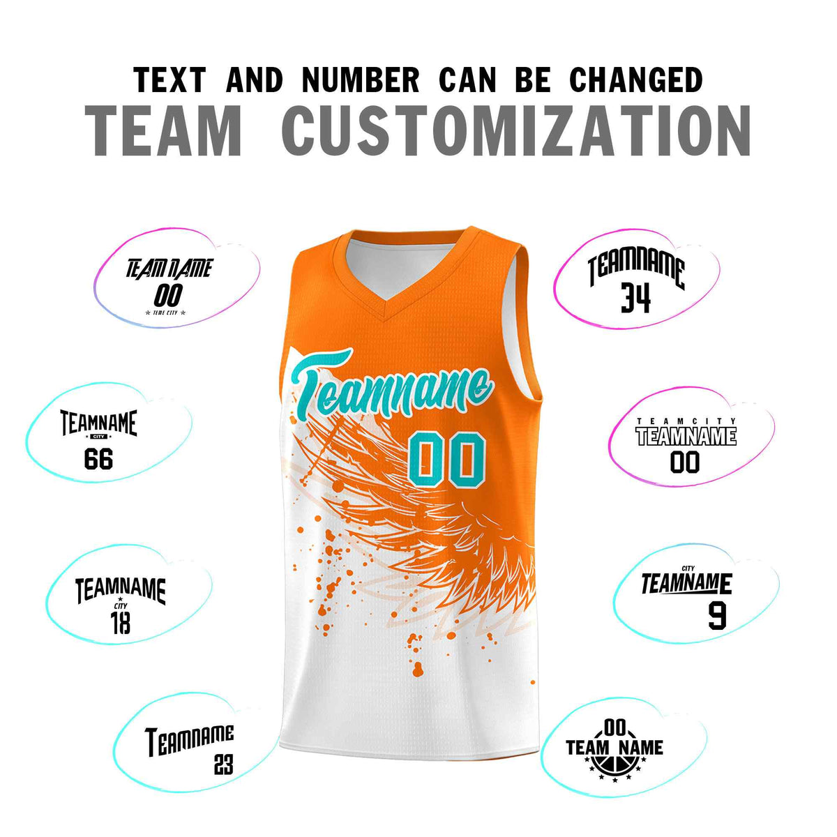 Custom White Orange Wing Pattern Sports Uniform Basketball Jersey