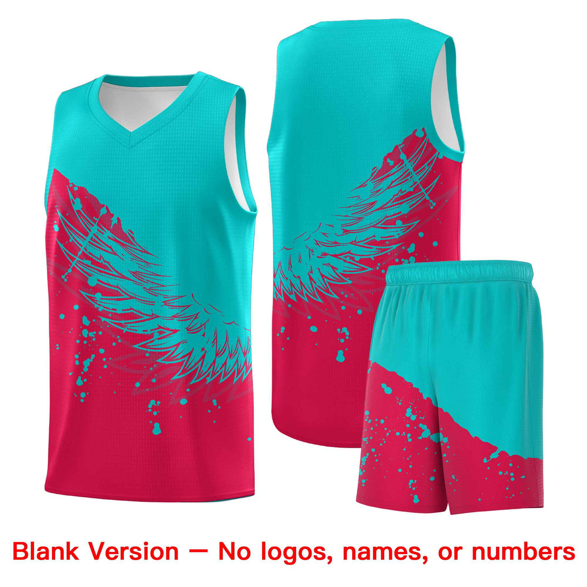 Custom Red Aqua Wing Pattern Sports Uniform Basketball Jersey