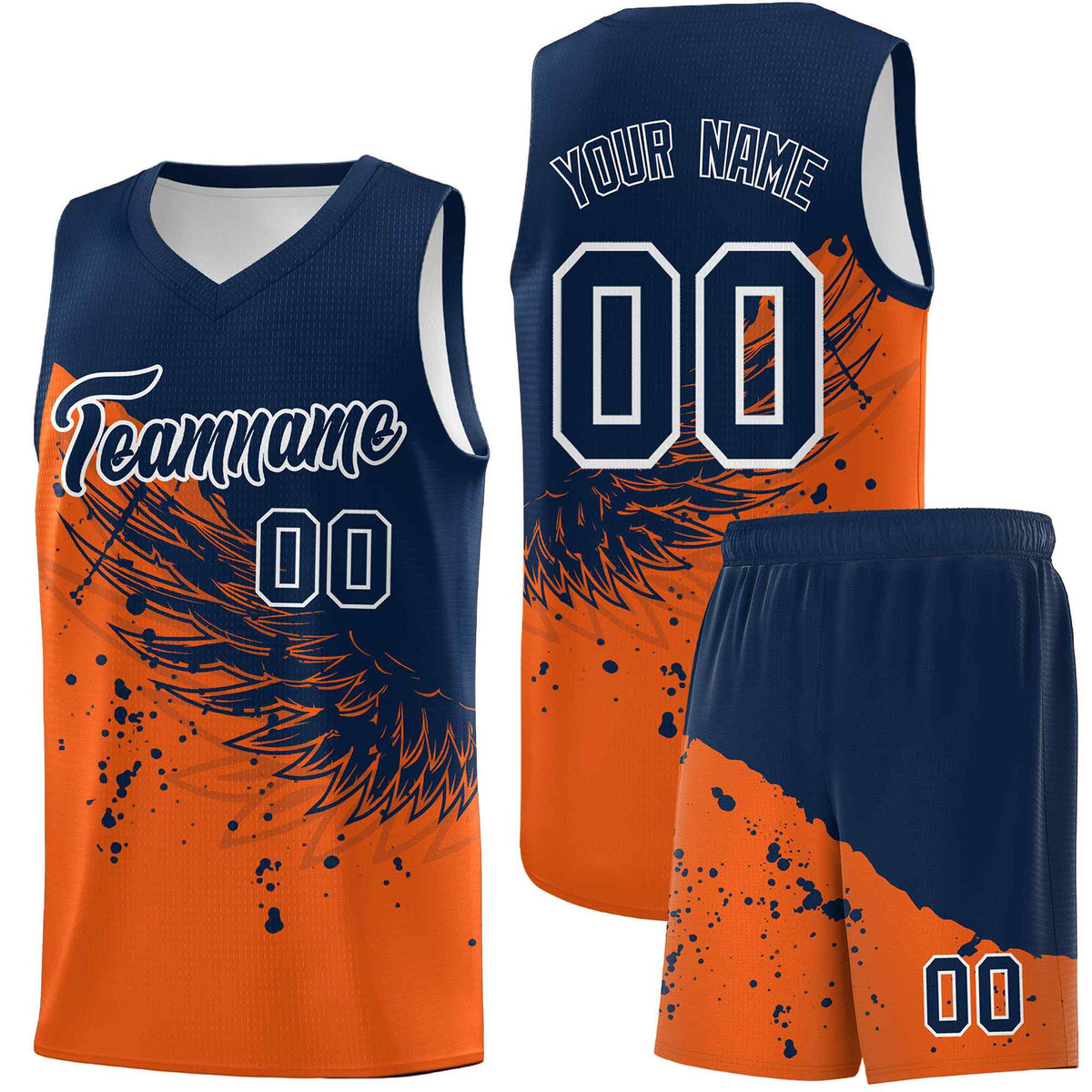 Custom Orange Navy Wing Pattern Sports Uniform Basketball Jersey