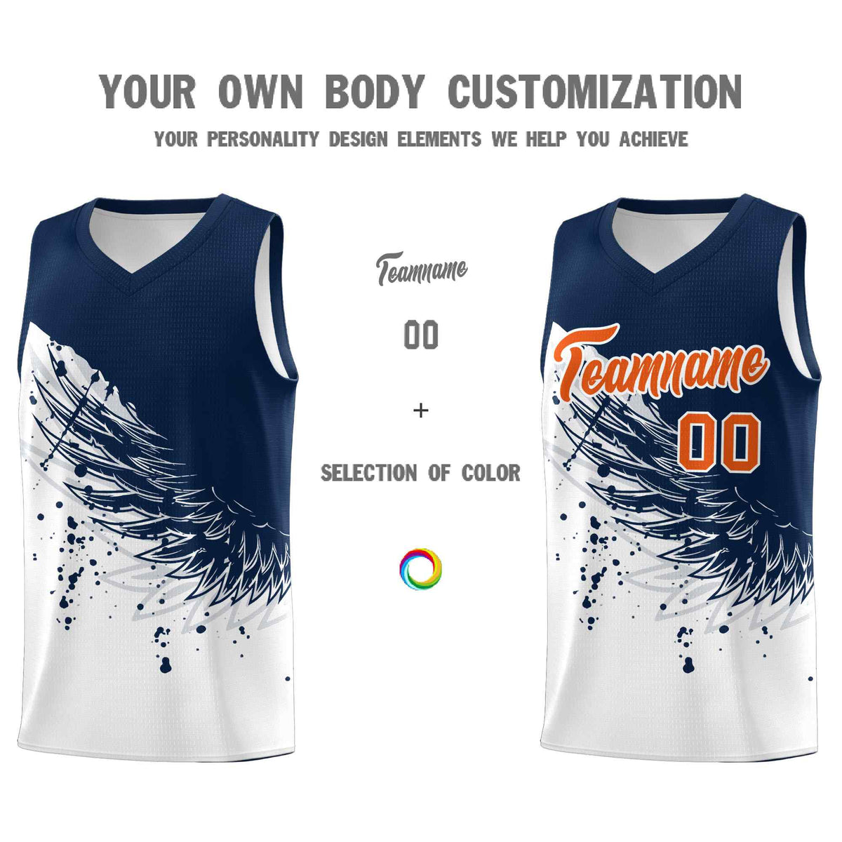 Custom White Navy Wing Pattern Sports Uniform Basketball Jersey