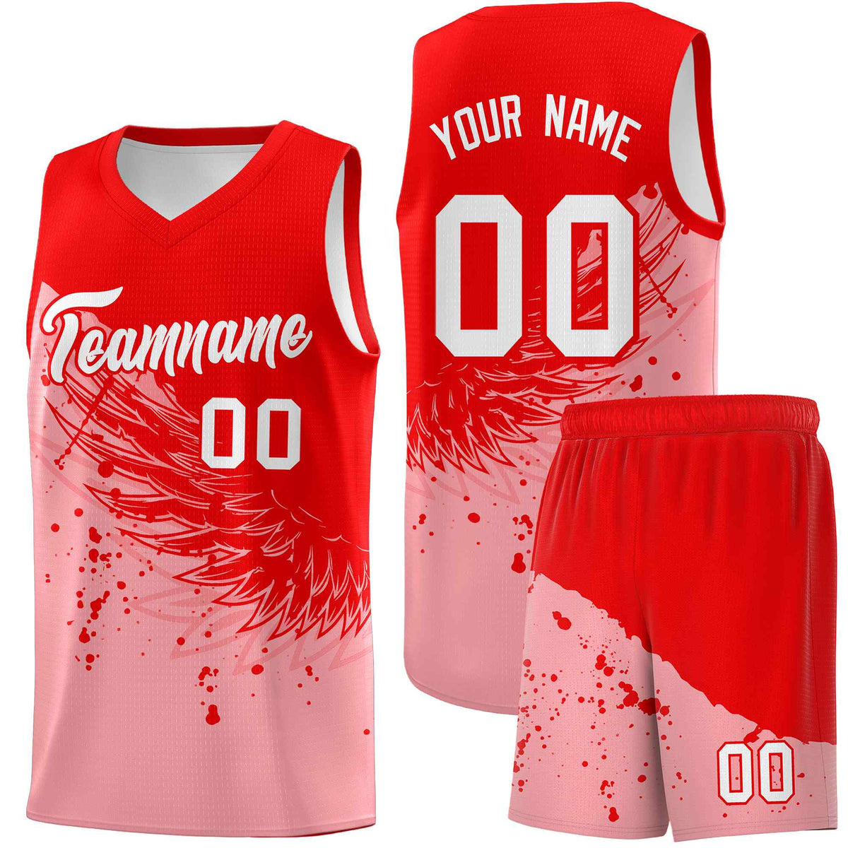 Custom Light Pink Light Red Wing Pattern Sports Uniform Basketball Jersey