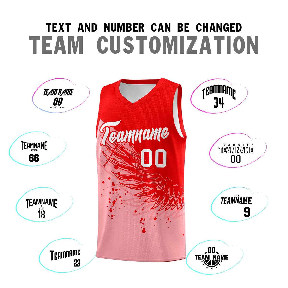 Custom Light Pink Light Red Wing Pattern Sports Uniform Basketball Jersey