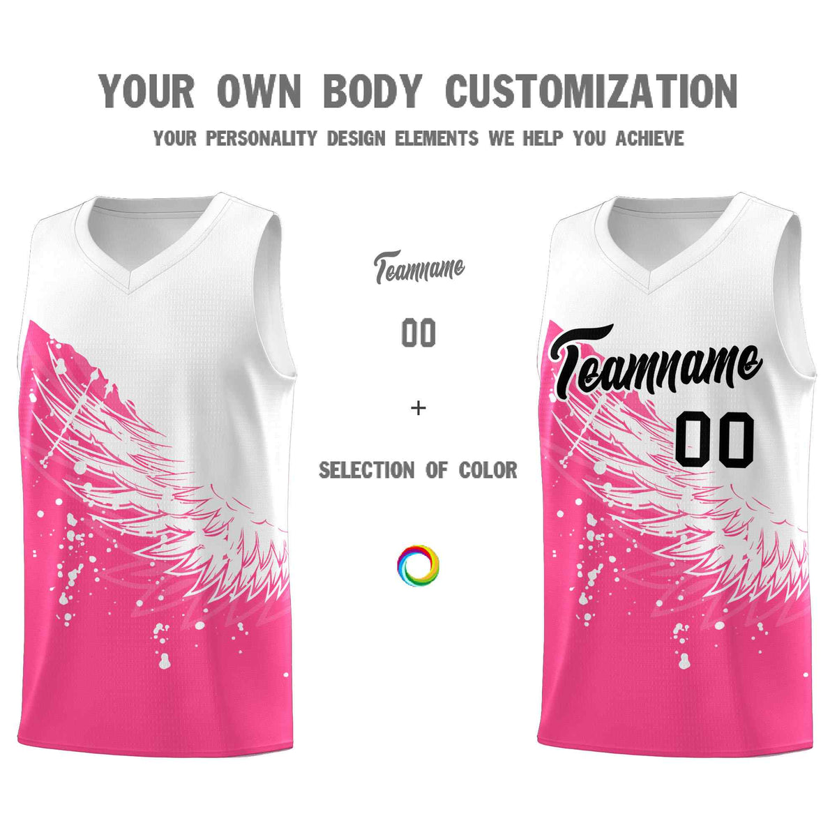 Custom Pink White Wing Pattern Sports Uniform Basketball Jersey