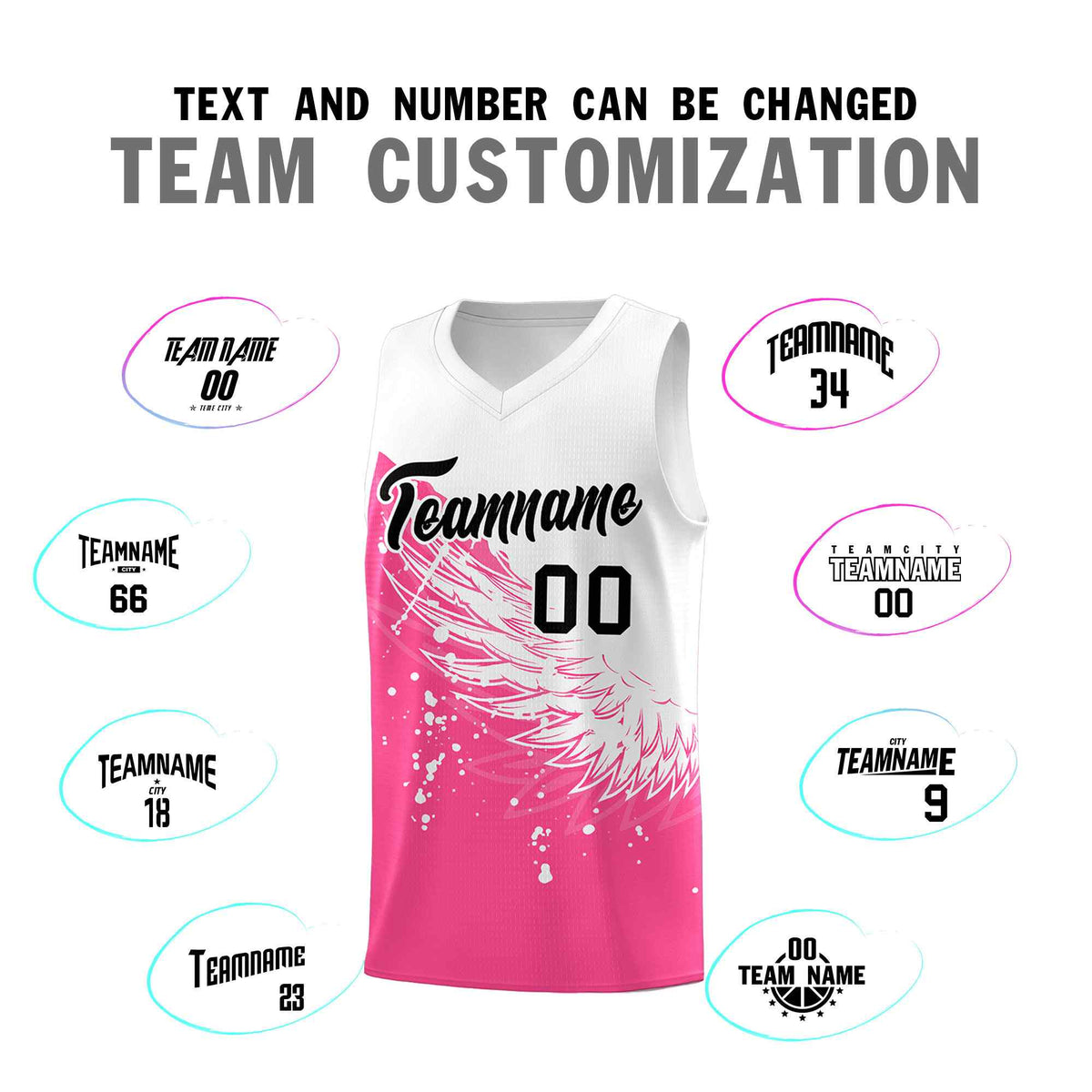 Custom Pink White Wing Pattern Sports Uniform Basketball Jersey