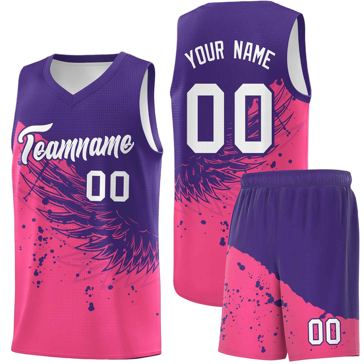 Custom Pink Purple Wing Pattern Sports Uniform Basketball Jersey