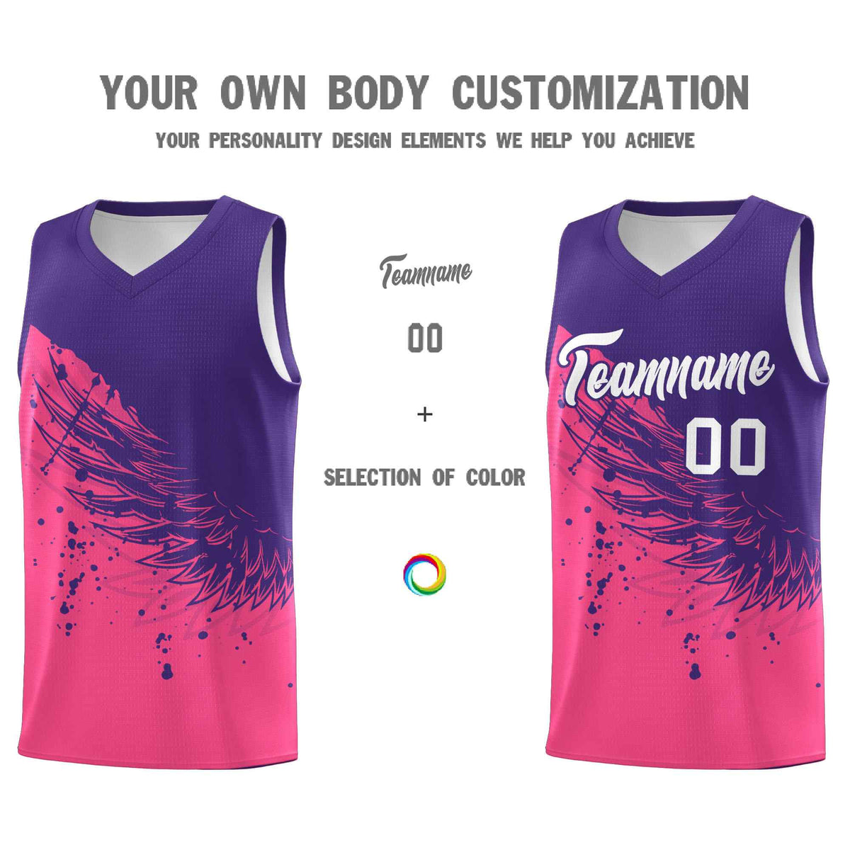 Custom Pink Purple Wing Pattern Sports Uniform Basketball Jersey
