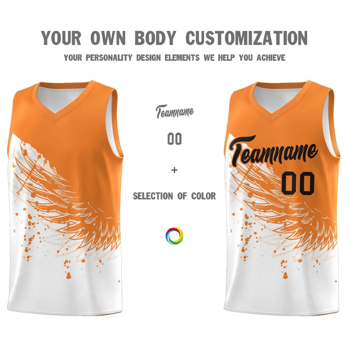 Custom White Gold Orange Wing Pattern Sports Uniform Basketball Jersey