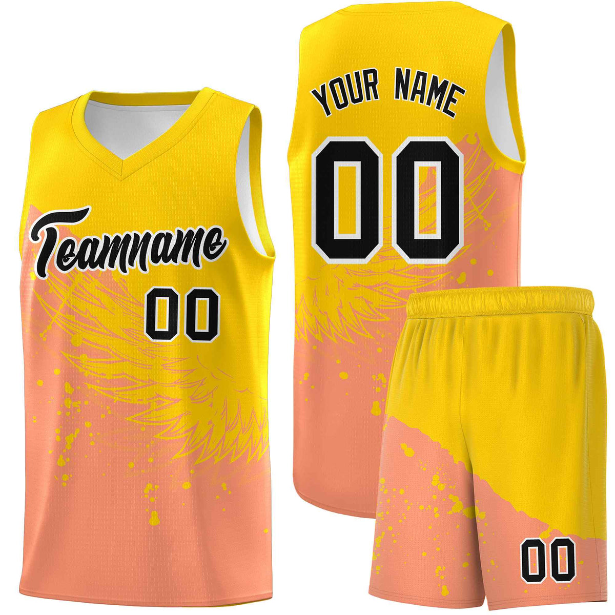 Custom Light Orange Gold Wing Pattern Sports Uniform Basketball Jersey