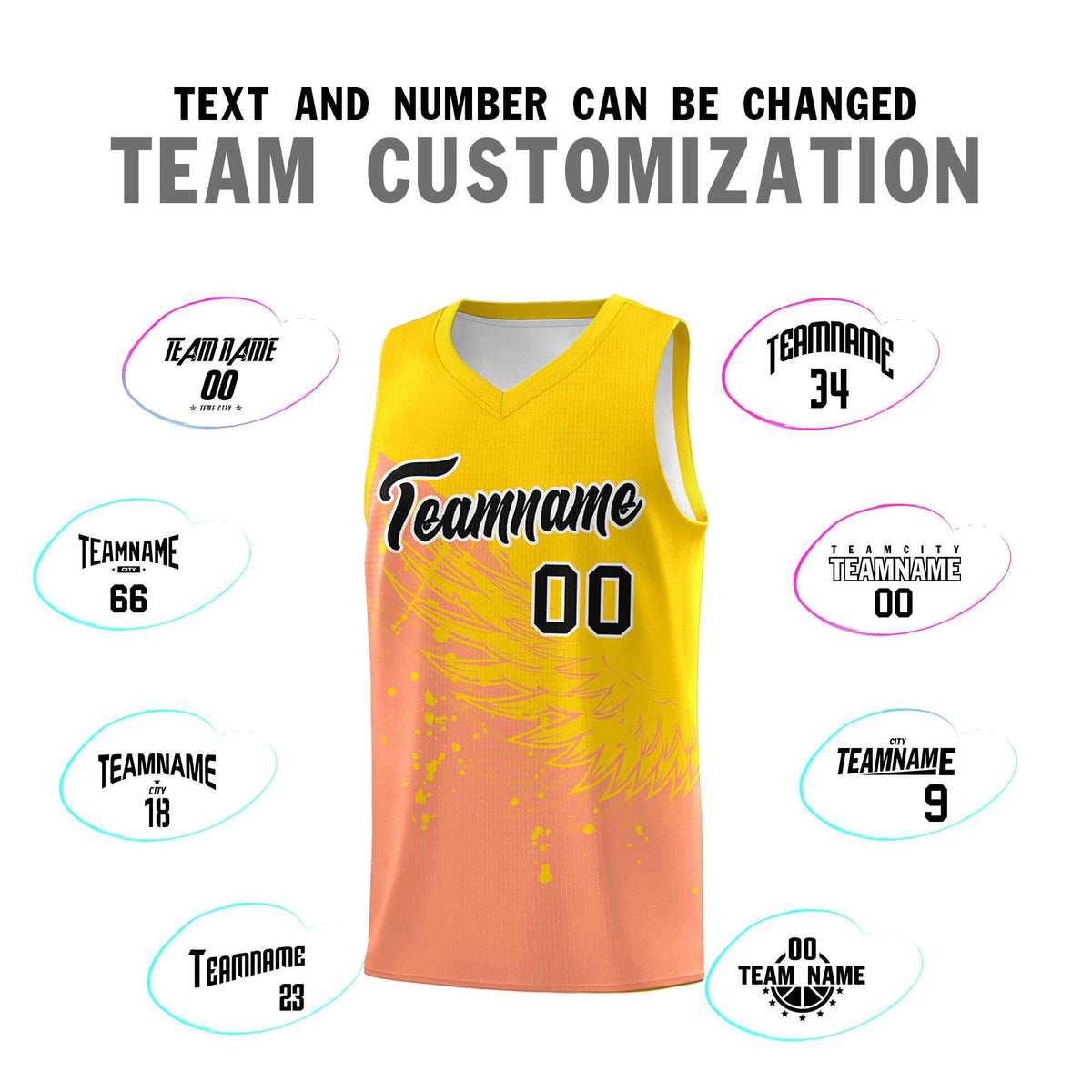 Custom Light Orange Gold Wing Pattern Sports Uniform Basketball Jersey