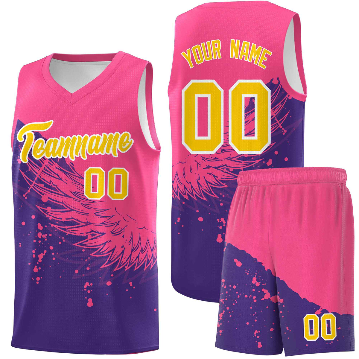 Custom Purple Pink Wing Pattern Sports Uniform Basketball Jersey