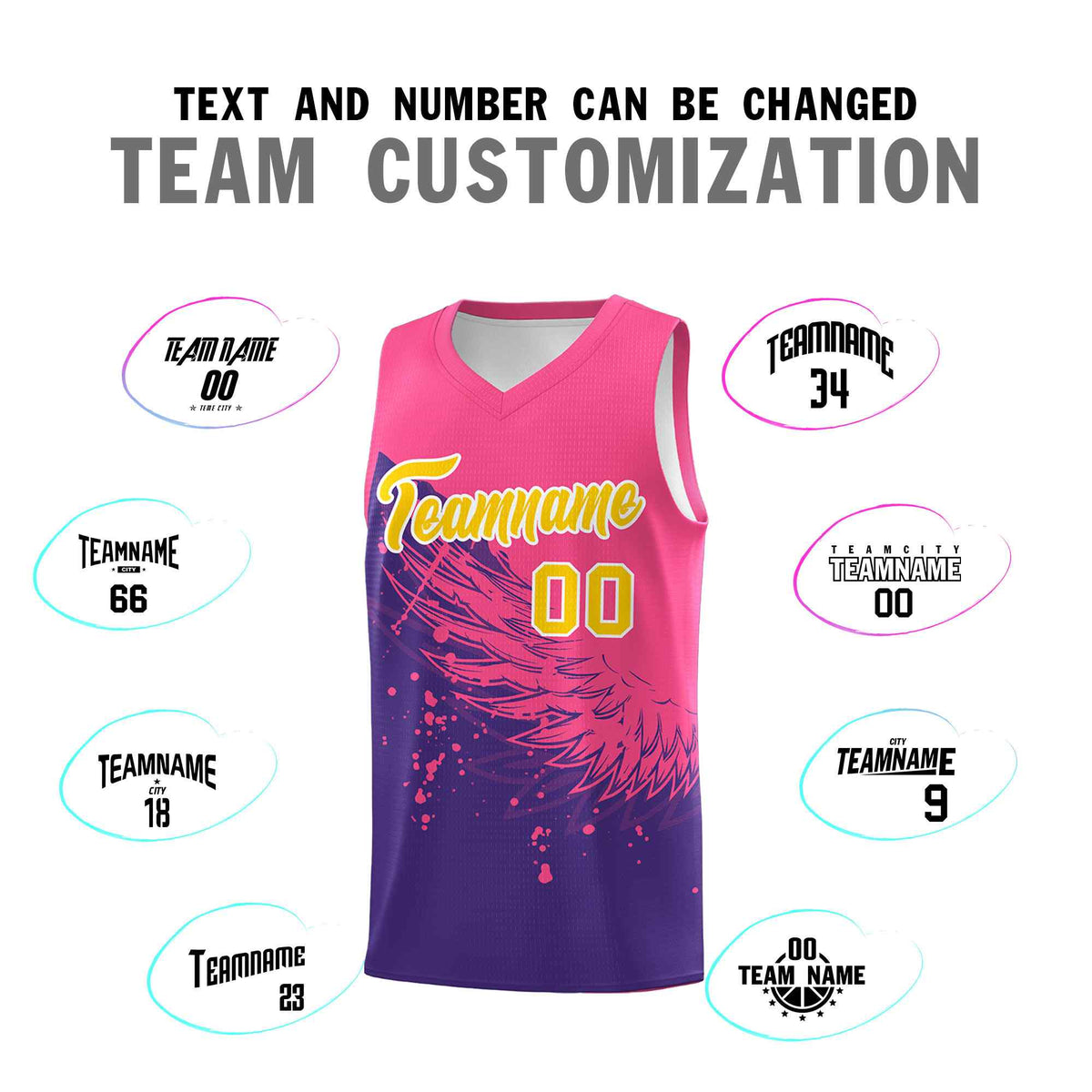 Custom Purple Pink Wing Pattern Sports Uniform Basketball Jersey