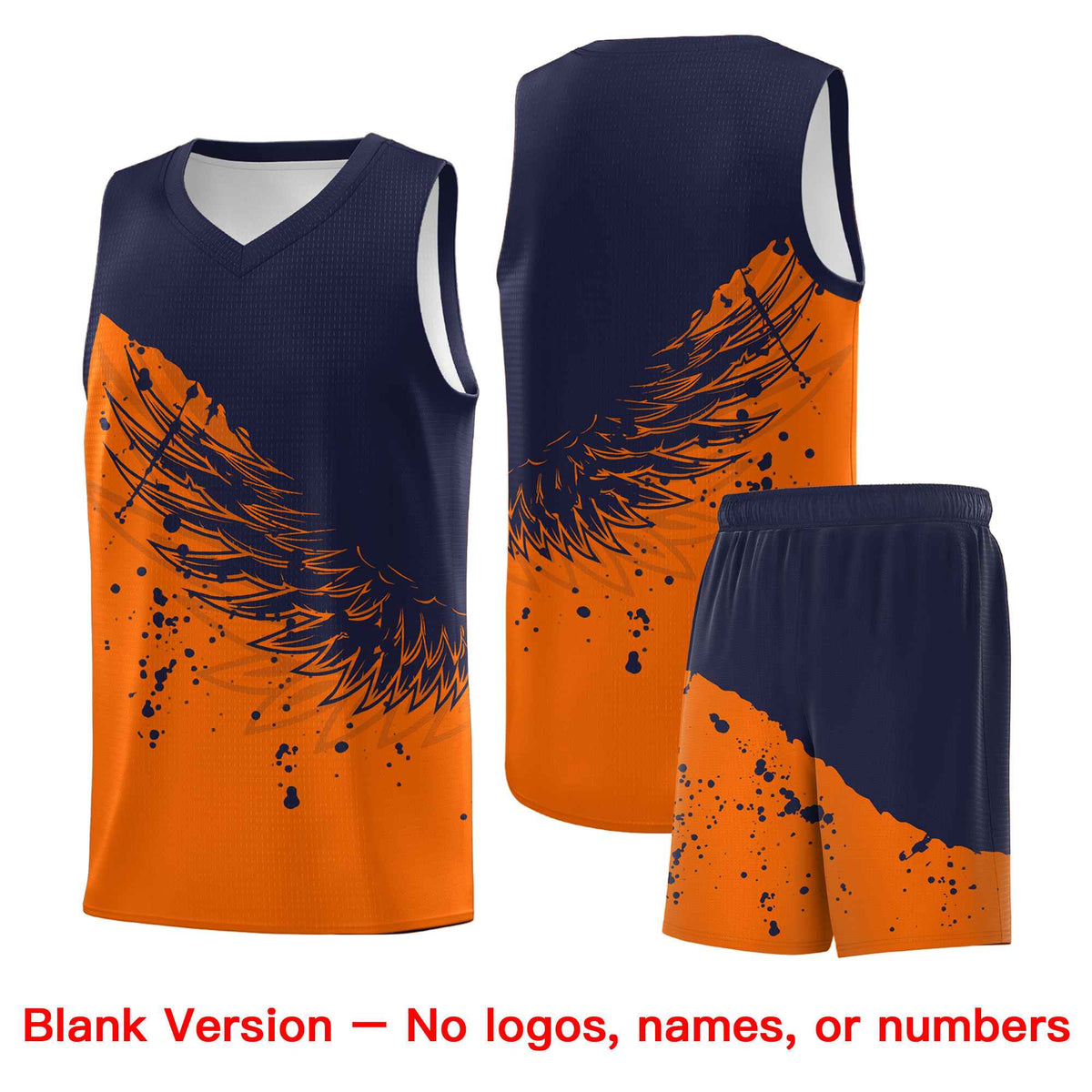 Custom Orange Navy Wing Pattern Sports Uniform Basketball Jersey