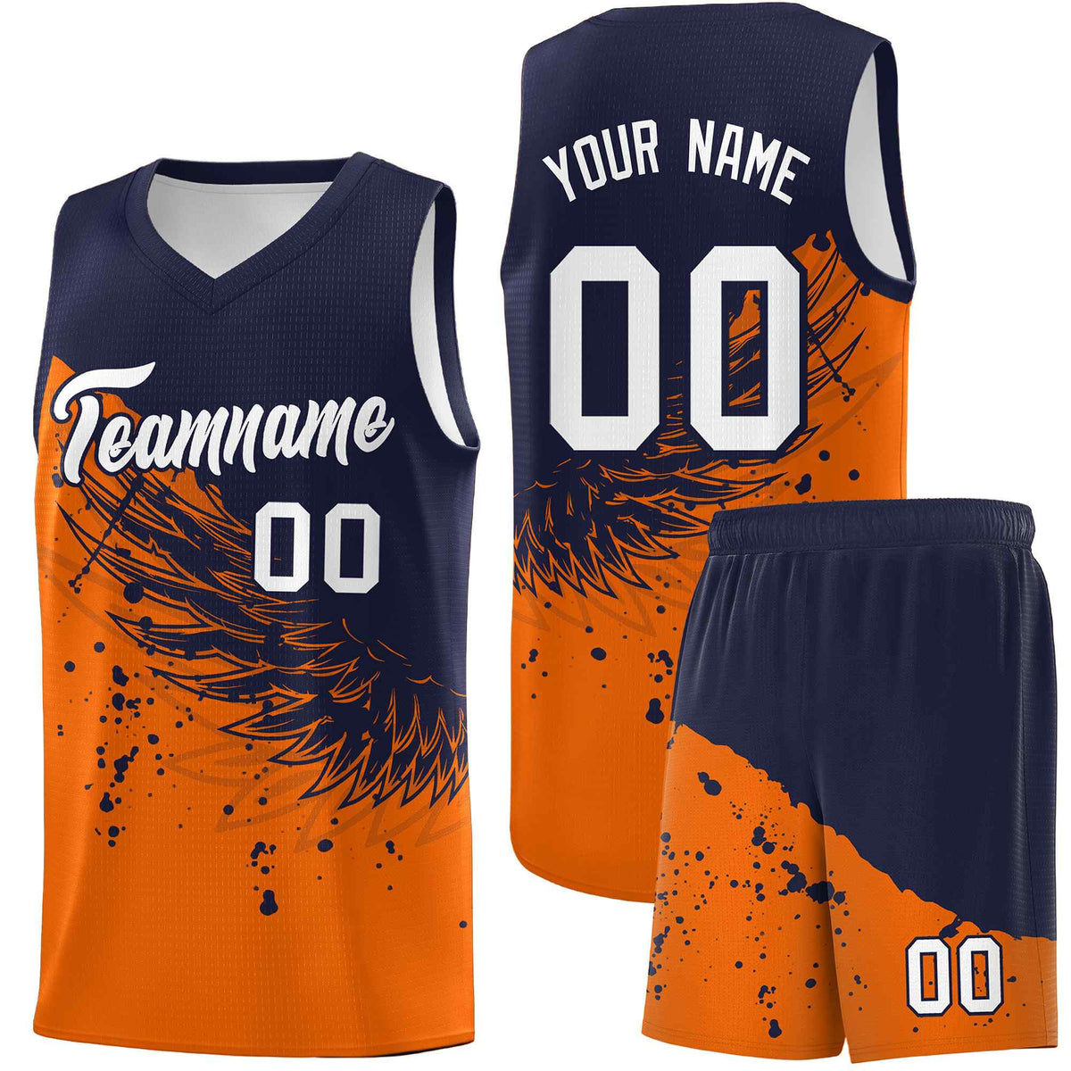 Custom Orange Navy Wing Pattern Sports Uniform Basketball Jersey
