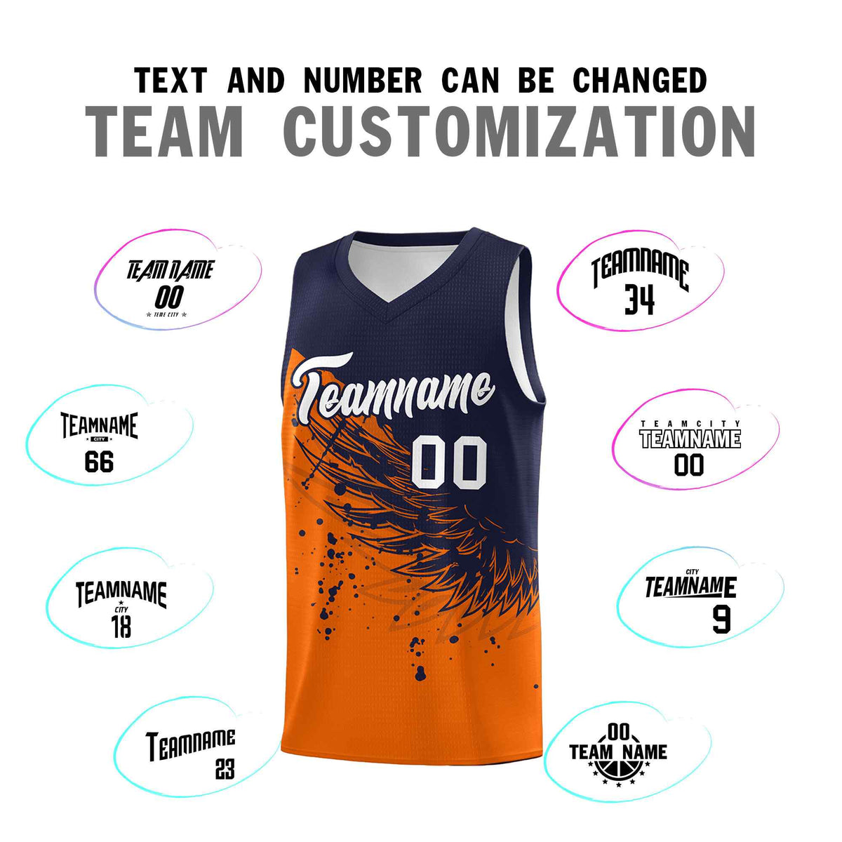 Custom Orange Navy Wing Pattern Sports Uniform Basketball Jersey