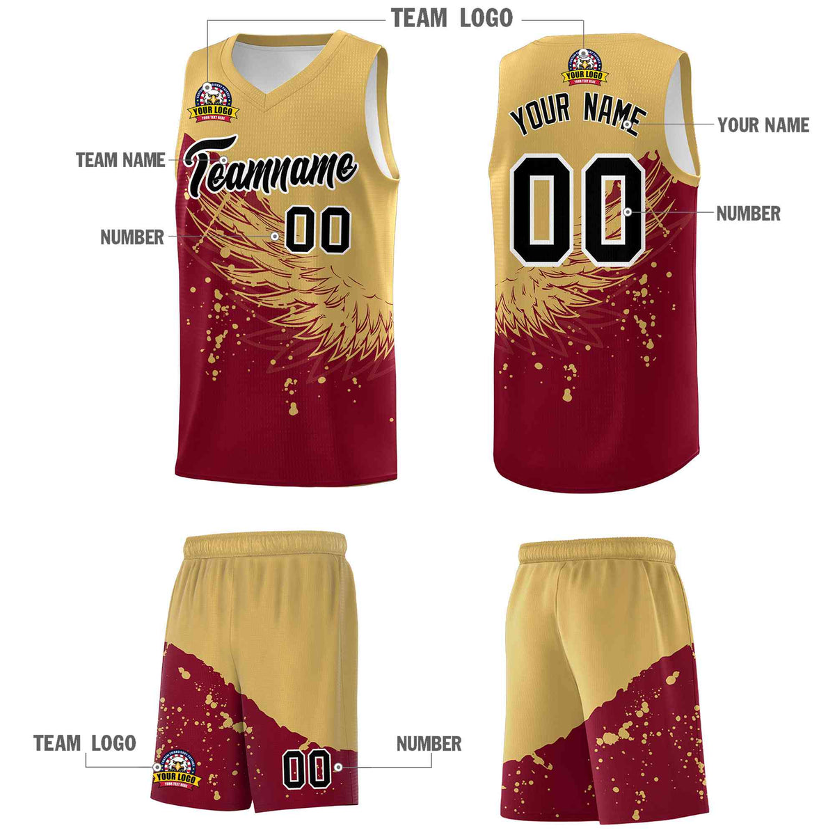 Custom Crimson Old Gold Wing Pattern Sports Uniform Basketball Jersey