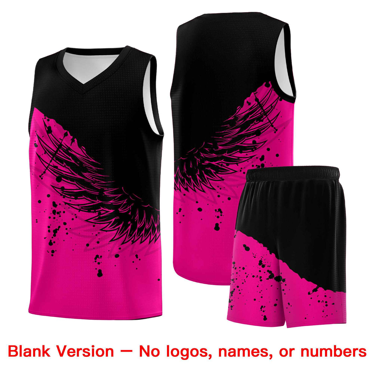 Custom Pink Black Wing Pattern Sports Uniform Basketball Jersey