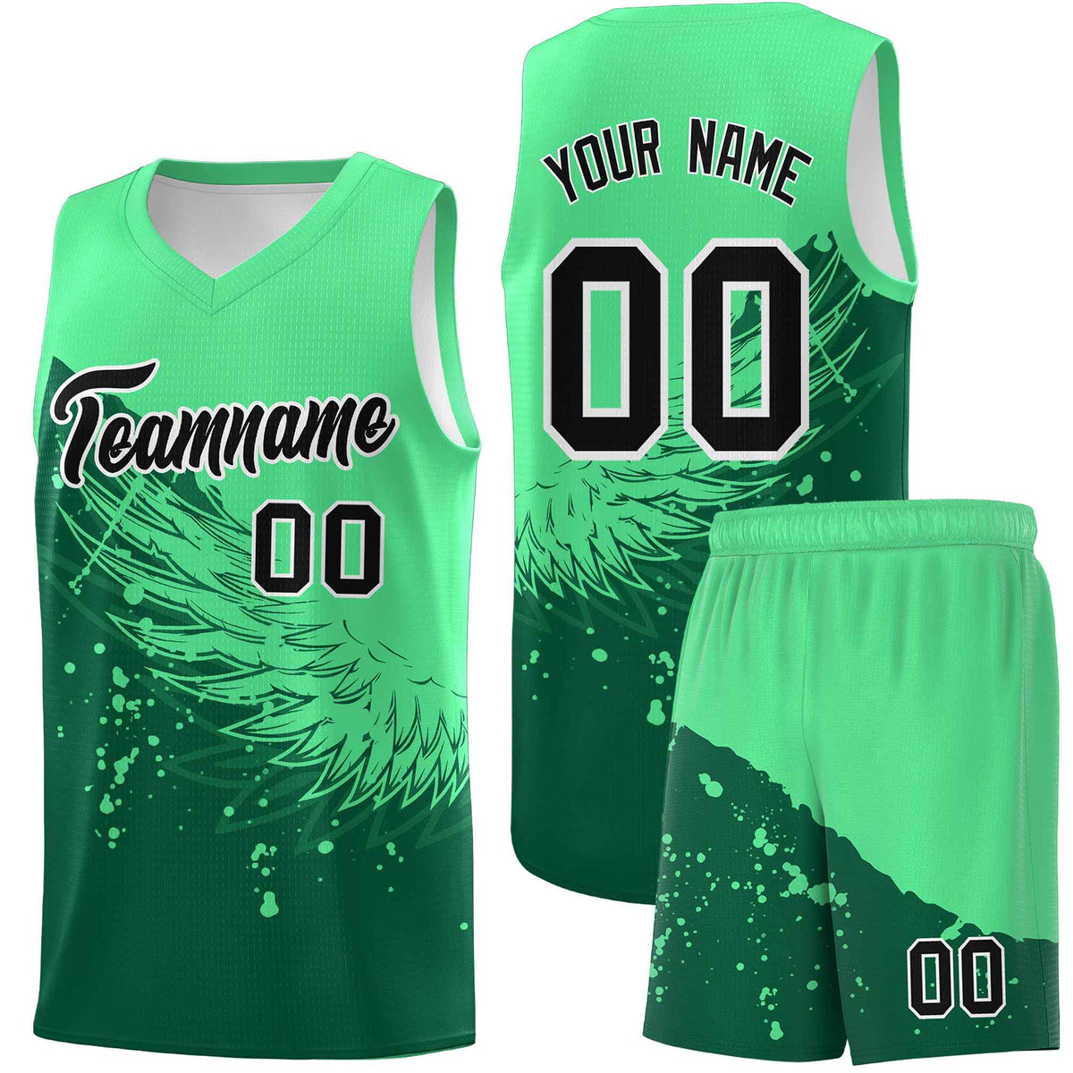 Custom Kelly Green Green Wing Pattern Sports Uniform Basketball Jersey