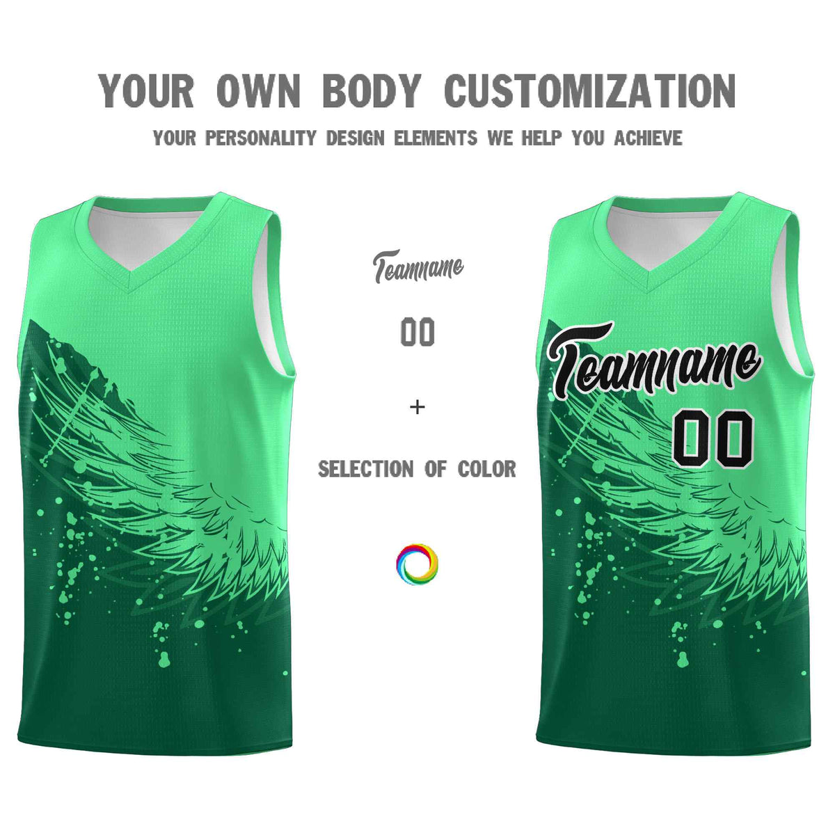 Custom Kelly Green Green Wing Pattern Sports Uniform Basketball Jersey