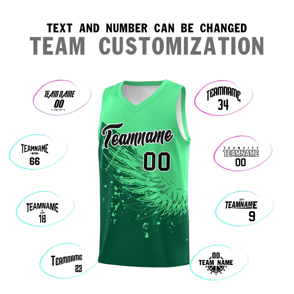 Custom Kelly Green Green Wing Pattern Sports Uniform Basketball Jersey