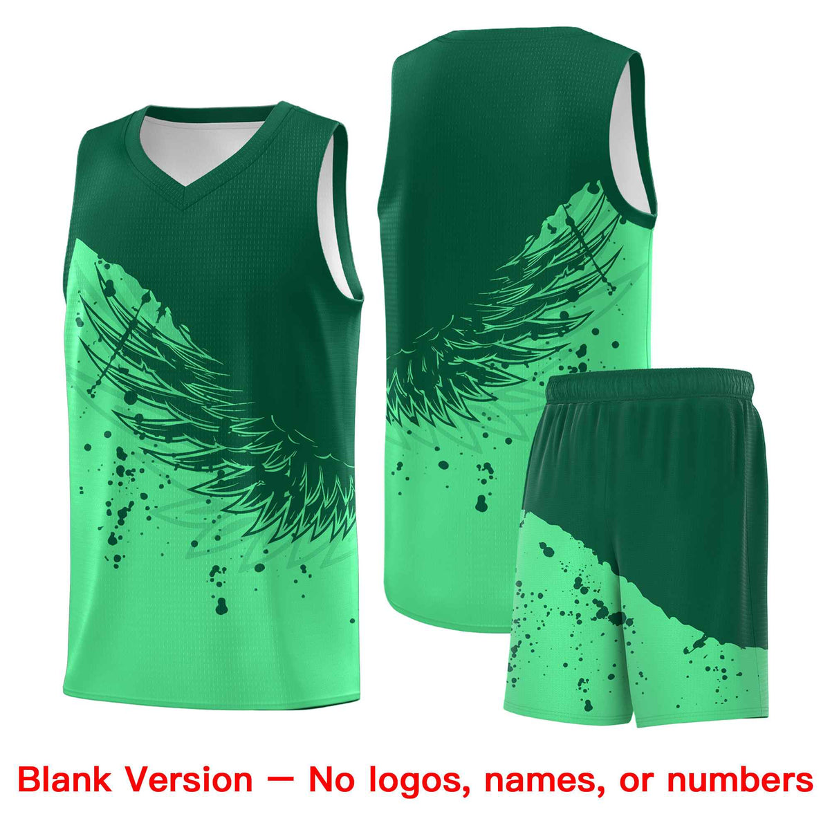 Custom Green Kelly Green Wing Pattern Sports Uniform Basketball Jersey