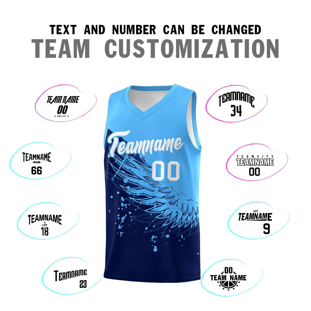 Custom Navy Powder Blue Wing Pattern Sports Uniform Basketball Jersey