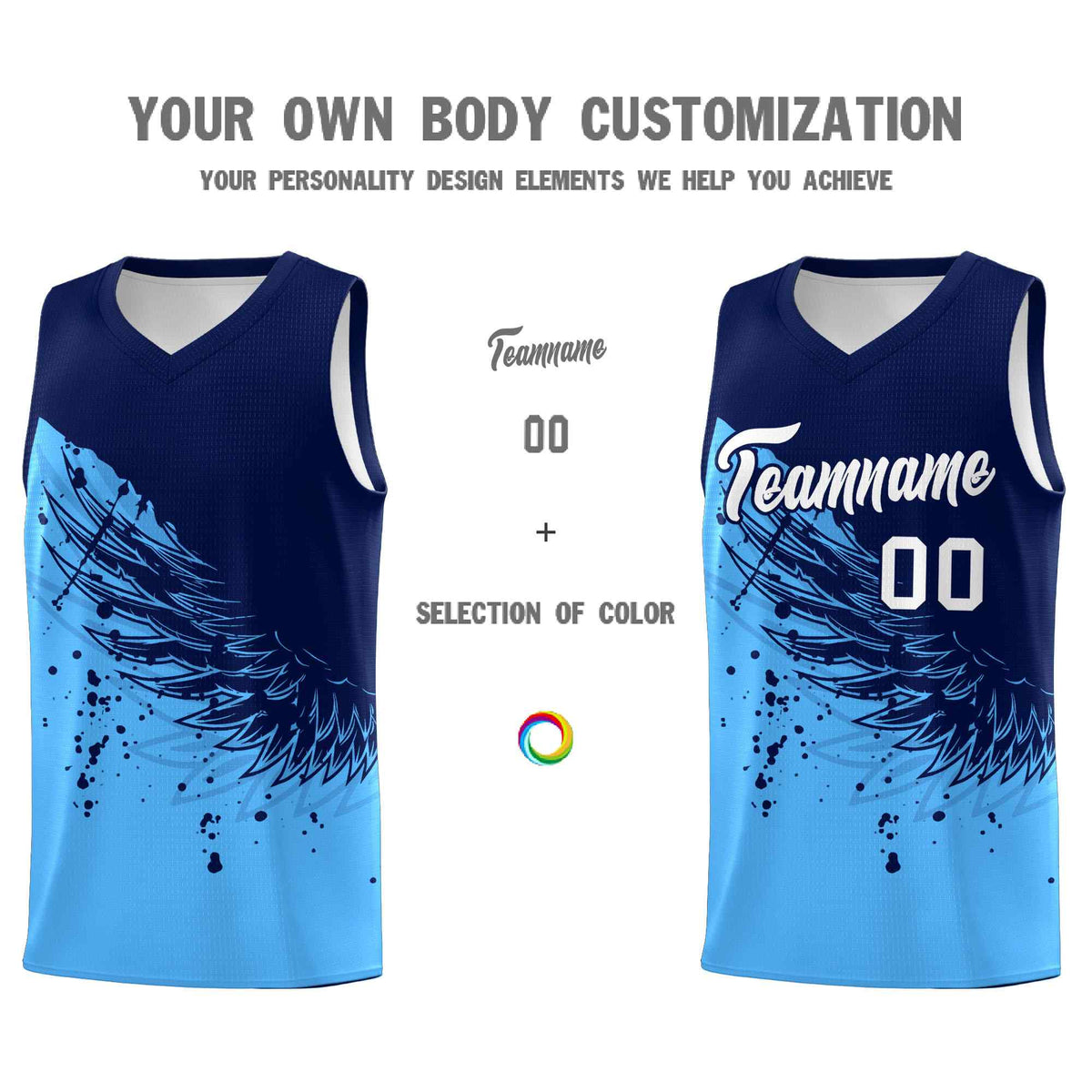 Custom Powder Blue Navy Wing Pattern Sports Uniform Basketball Jersey