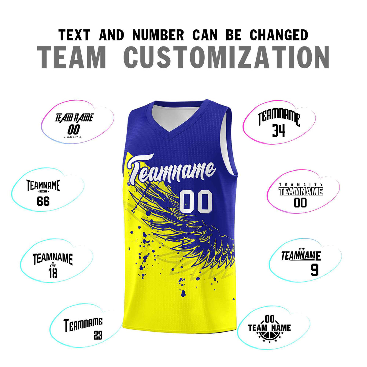 Custom Fluorescent Yellow Royal Wing Pattern Sports Uniform Basketball Jersey