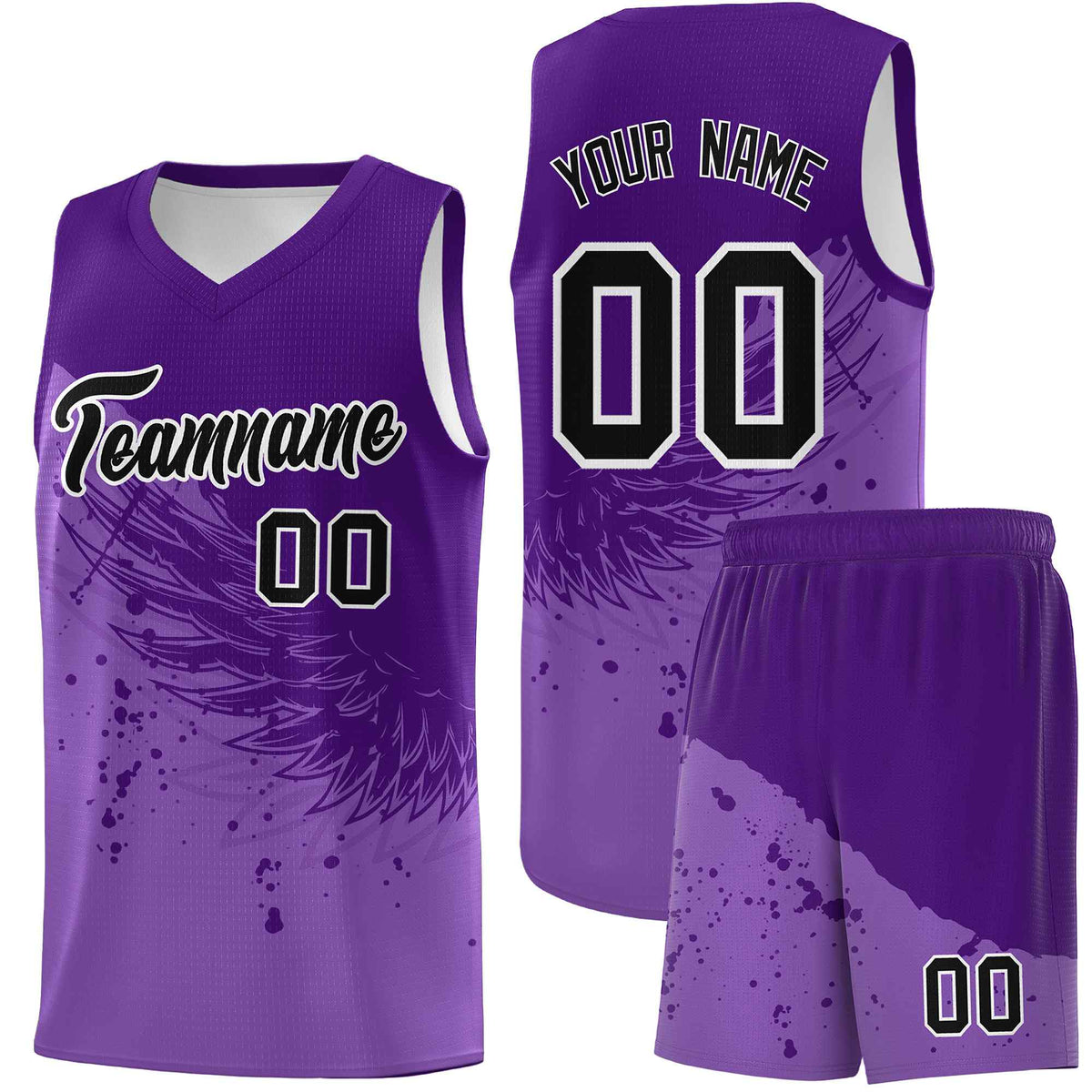 Custom Light Purple Purple Wing Pattern Sports Uniform Basketball Jersey