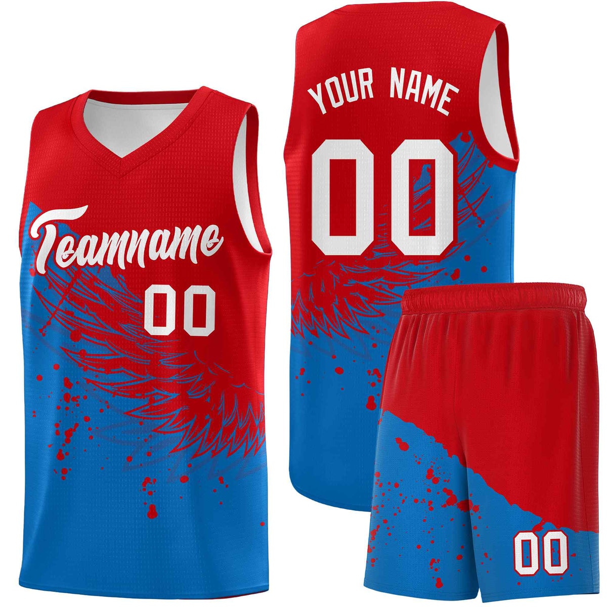 Custom Royal Red Wing Pattern Sports Uniform Basketball Jersey