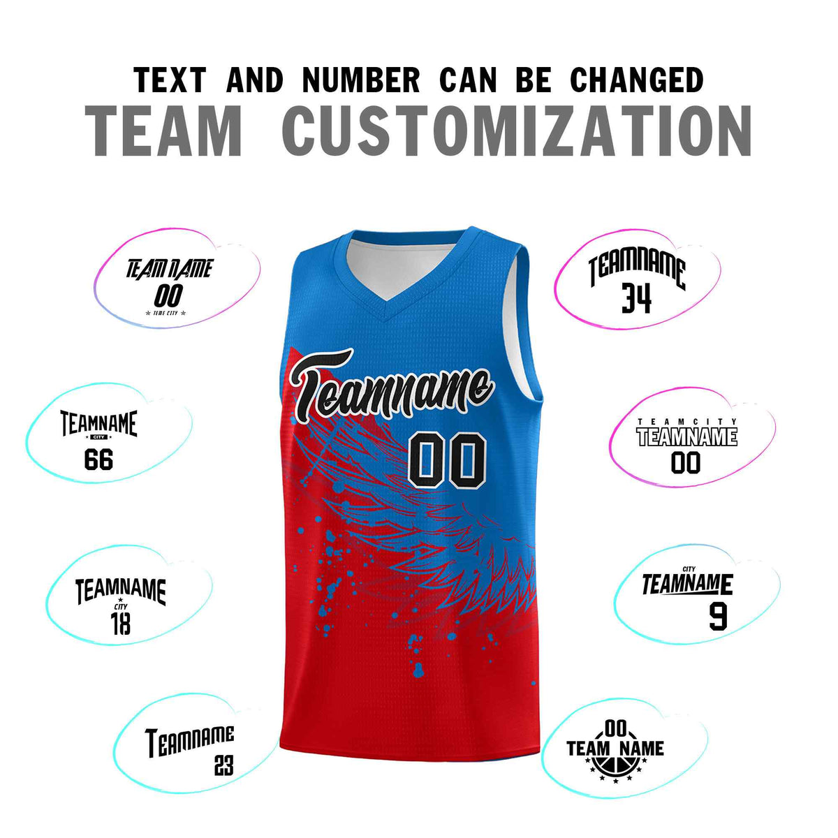 Custom Red Royal Wing Pattern Sports Uniform Basketball Jersey