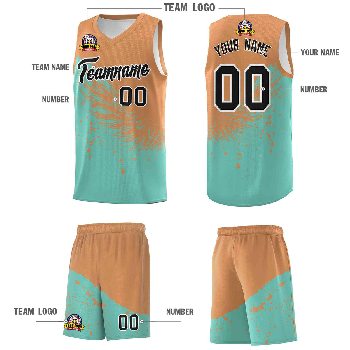 Custom Bright Green Buckskin Brown Wing Pattern Sports Uniform Basketball Jersey