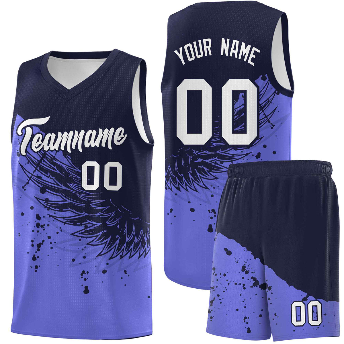 Custom Purple Navy Wing Pattern Sports Uniform Basketball Jersey