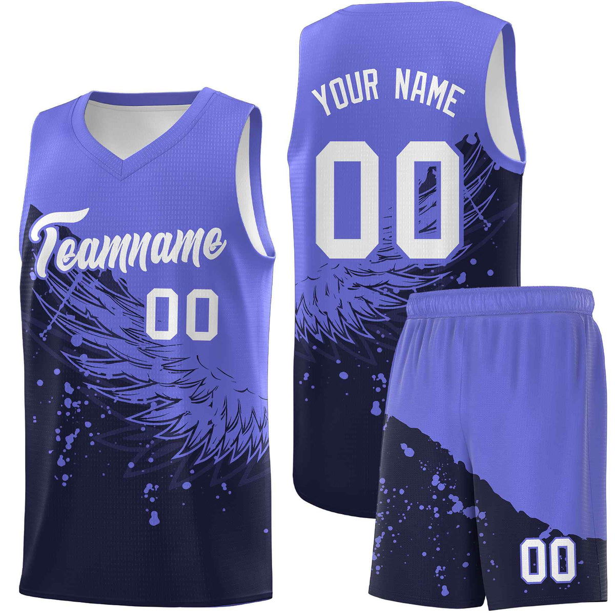 Custom Navy Purple Wing Pattern Sports Uniform Basketball Jersey