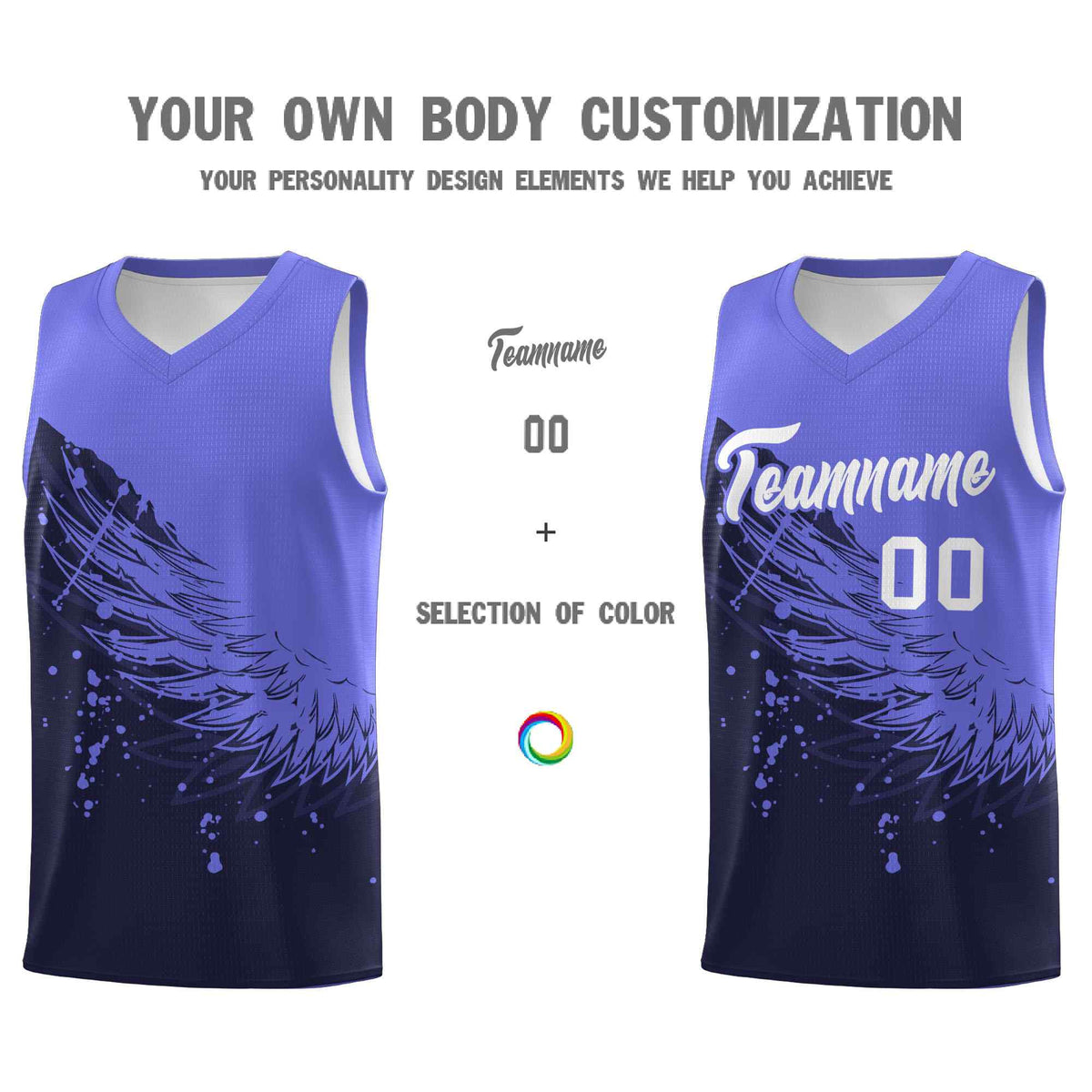 Custom Navy Purple Wing Pattern Sports Uniform Basketball Jersey