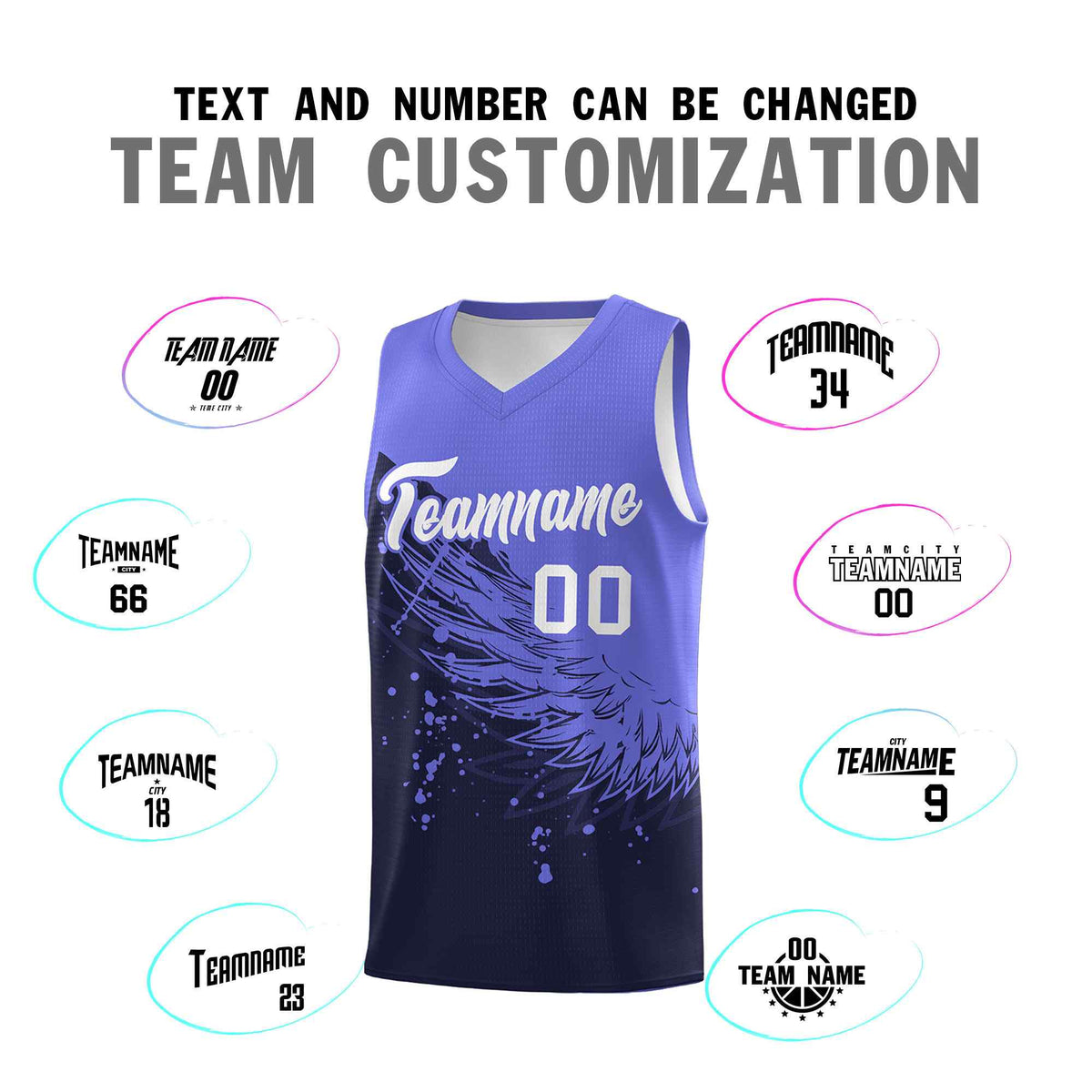 Custom Navy Purple Wing Pattern Sports Uniform Basketball Jersey