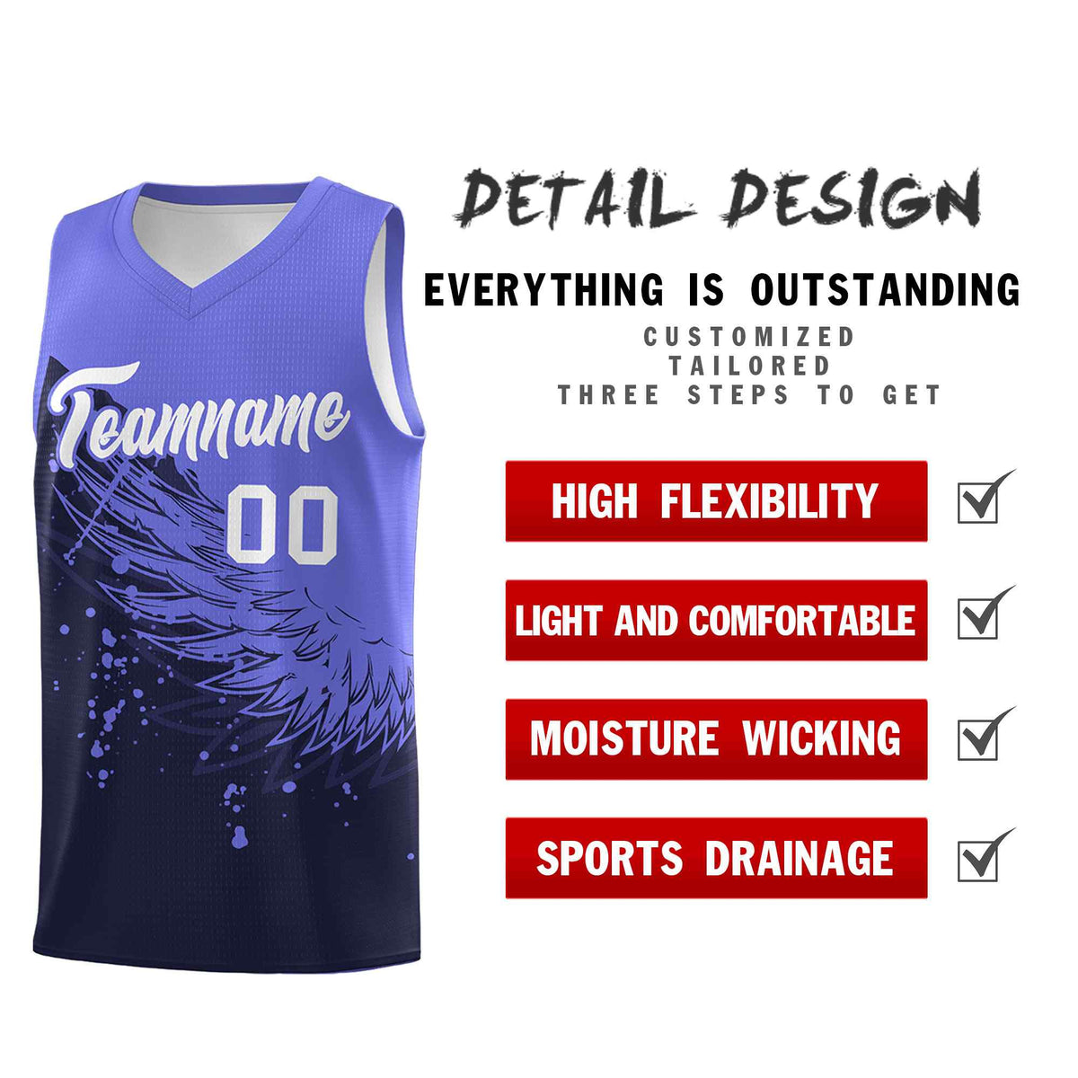 Custom Navy Purple Wing Pattern Sports Uniform Basketball Jersey
