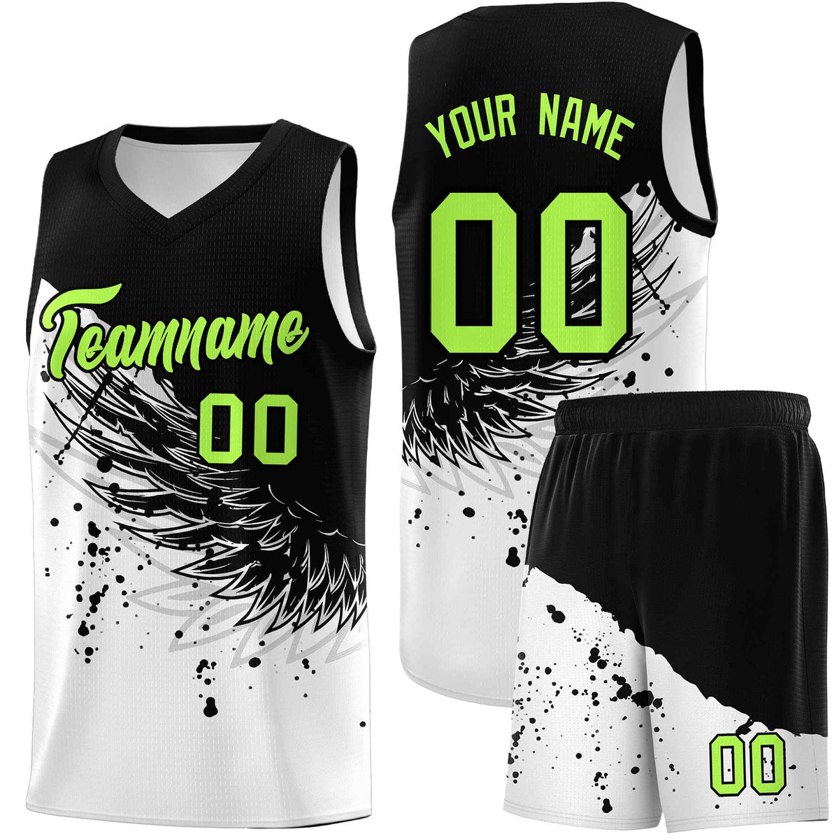 Custom White Black Wing Pattern Sports Uniform Basketball Jersey