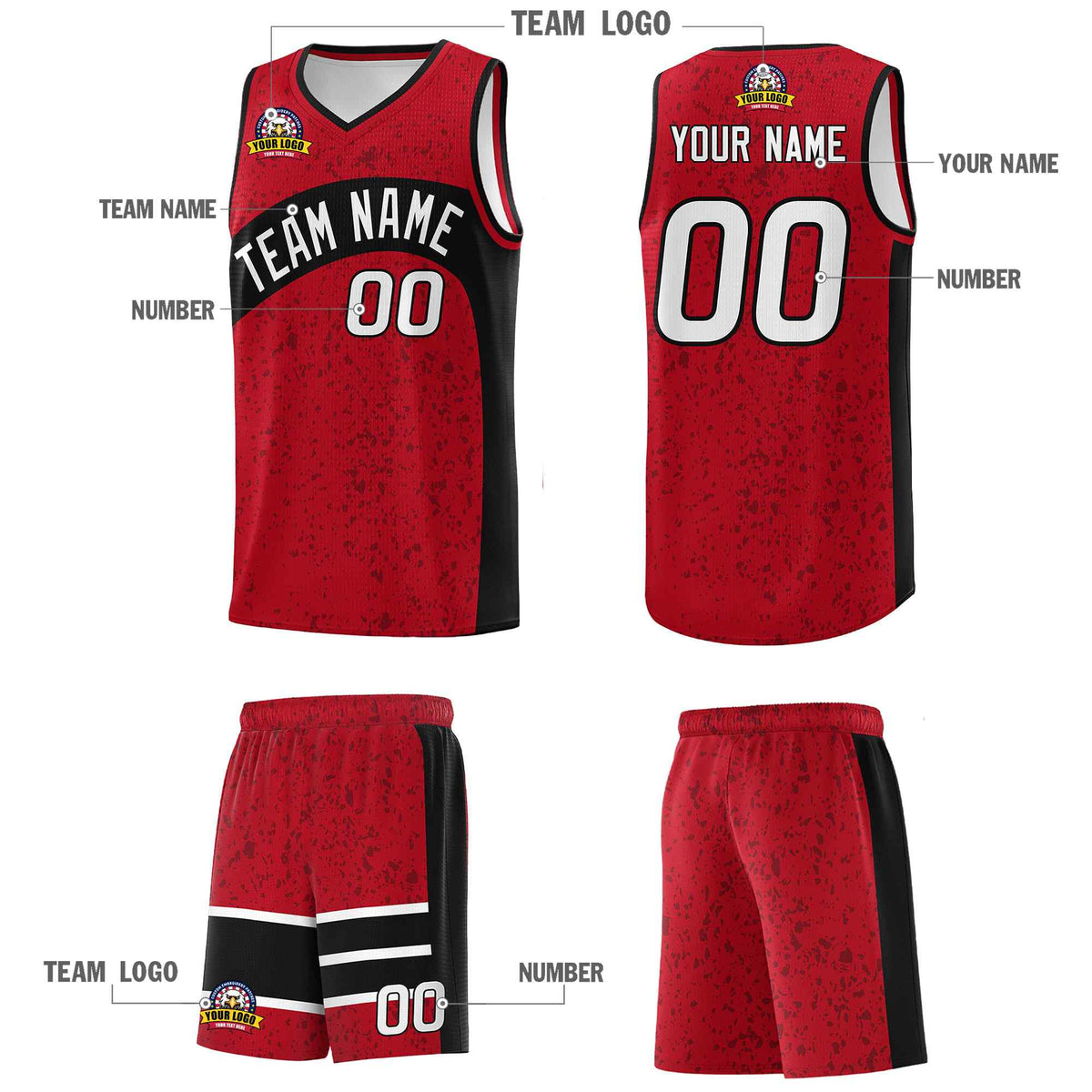 Custom Red Black Dot Graffiti Pattern Irregular Team Names Sports Uniform Basketball Jersey