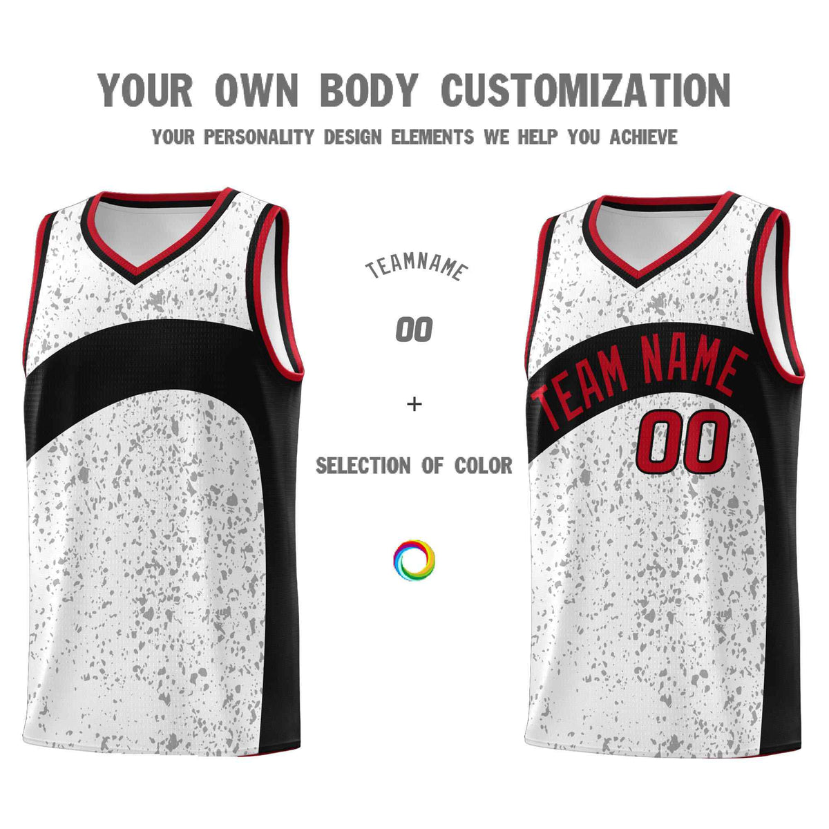 Custom White Black Dot Graffiti Pattern Irregular Team Names Sports Uniform Basketball Jersey