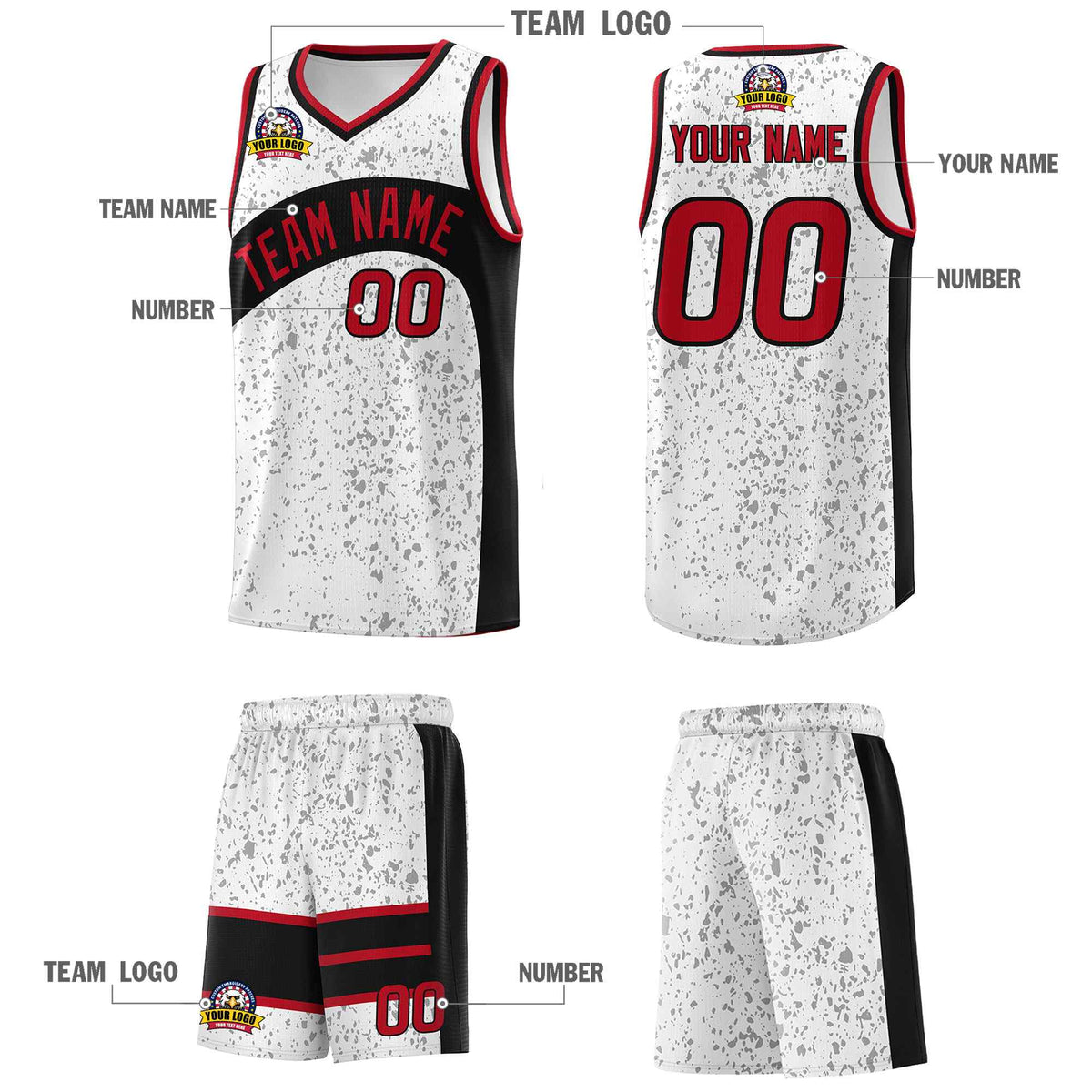 Custom White Black Dot Graffiti Pattern Irregular Team Names Sports Uniform Basketball Jersey