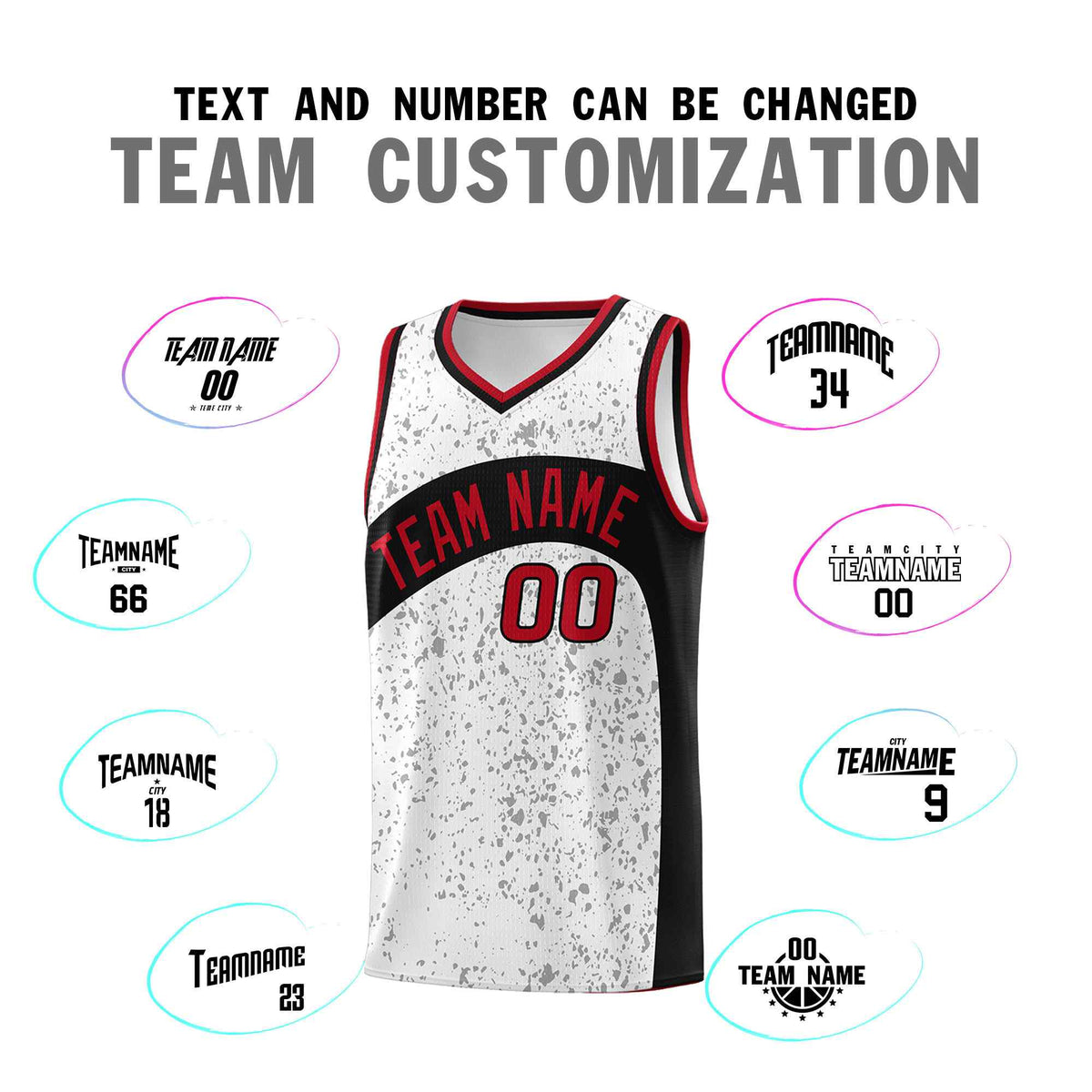 Custom White Black Dot Graffiti Pattern Irregular Team Names Sports Uniform Basketball Jersey