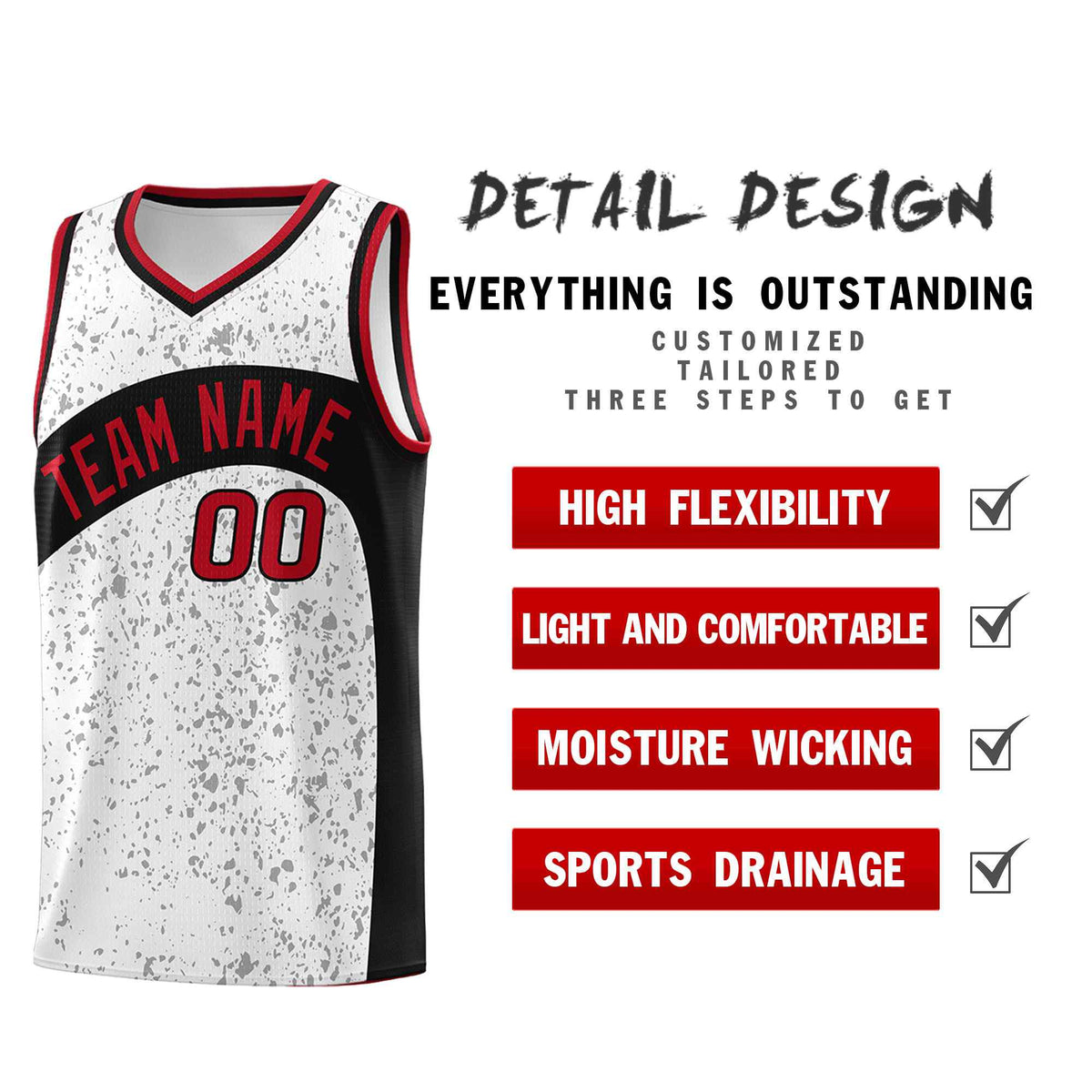 Custom White Black Dot Graffiti Pattern Irregular Team Names Sports Uniform Basketball Jersey