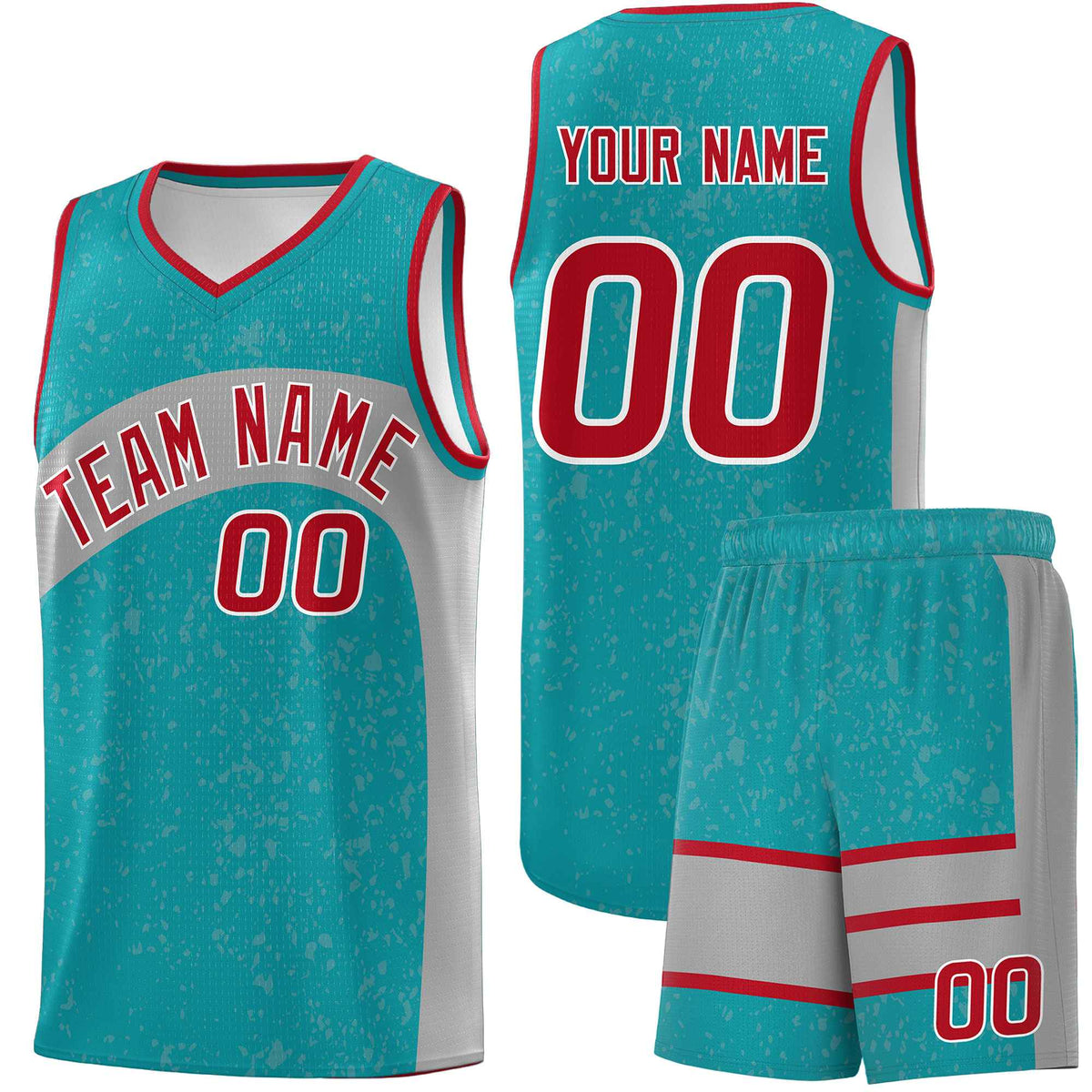 Custom Aqua Light Gray Dot Graffiti Pattern Irregular Team Names Sports Uniform Basketball Jersey| KXKSHOP