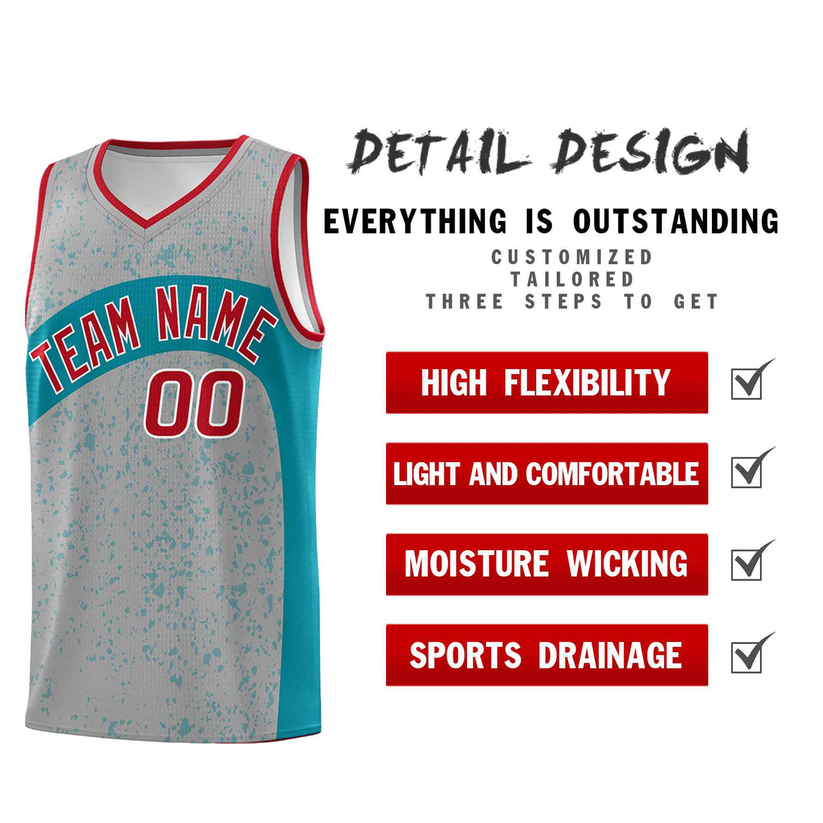 Custom Light Gray Aqua Dot Graffiti Pattern Irregular Team Names Sports Uniform Basketball Jersey